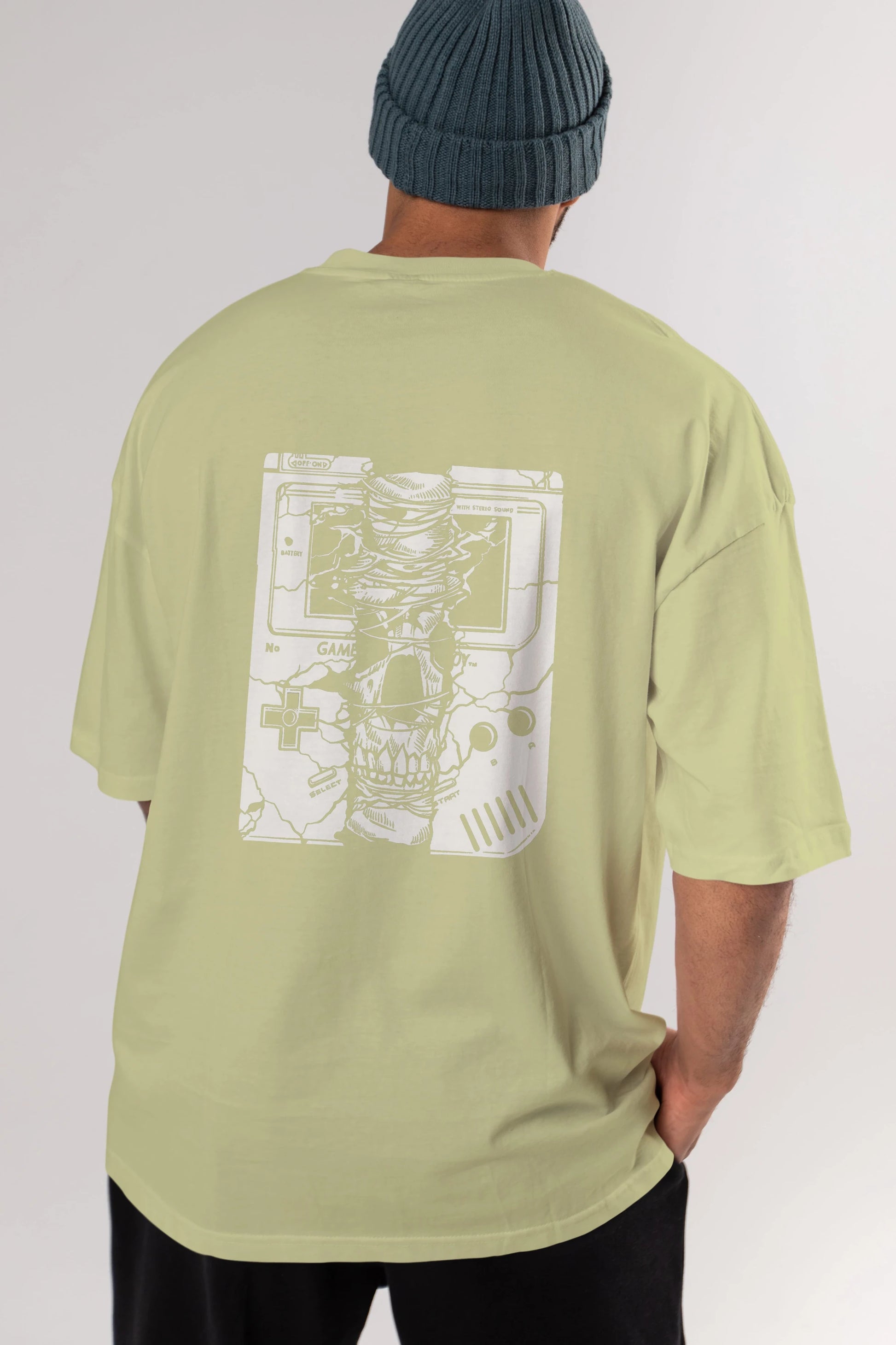Gameboy Skull Arka Baskılı Oversize t-shirt Erkek Kadın Unisex %100 Pamuk