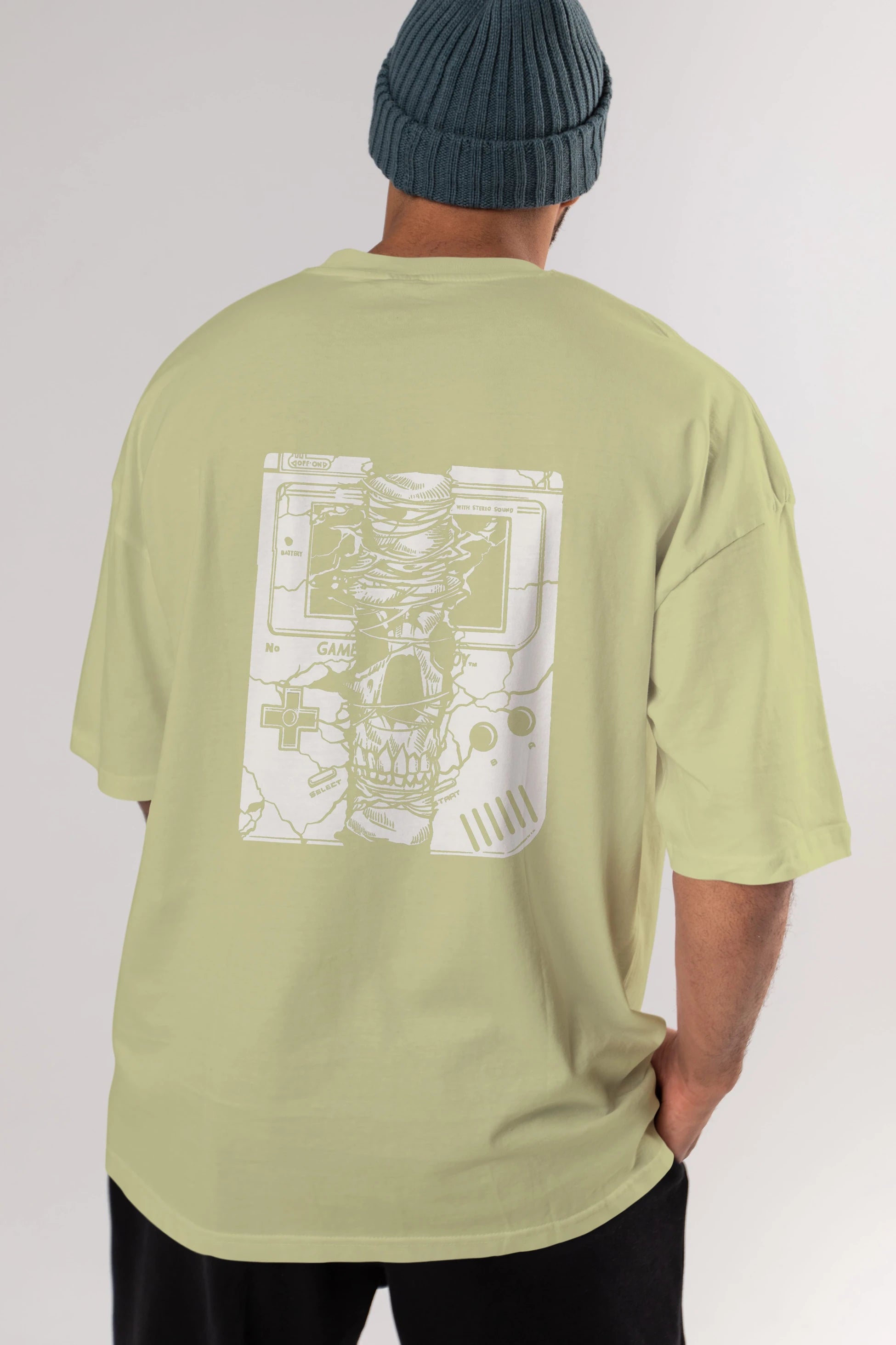 Gameboy Skull Arka Baskılı Oversize t-shirt Erkek Kadın Unisex %100 Pamuk
