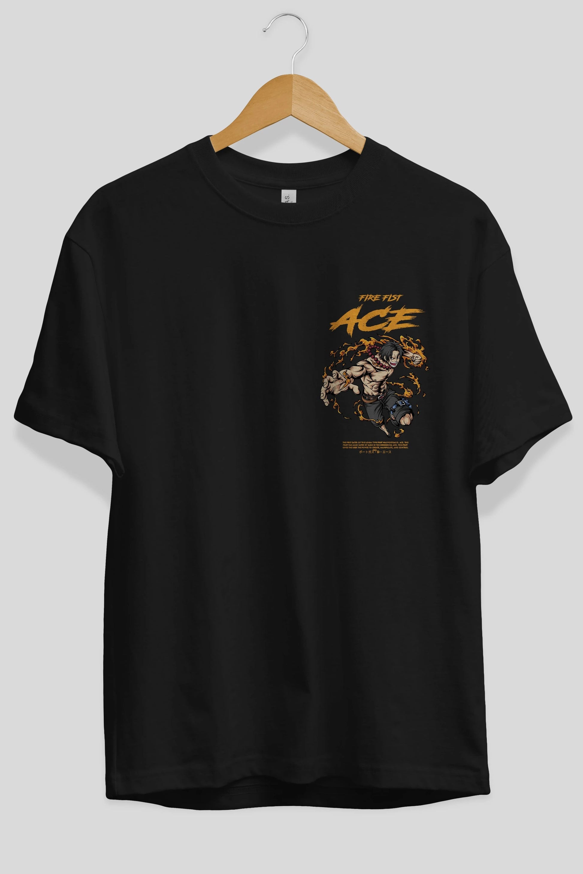 Fire Fist Ace Ön Sol Baskılı Oversize t-shirt Erkek Kadın Unisex %100 Pamuk Bisiklet Yaka tişort