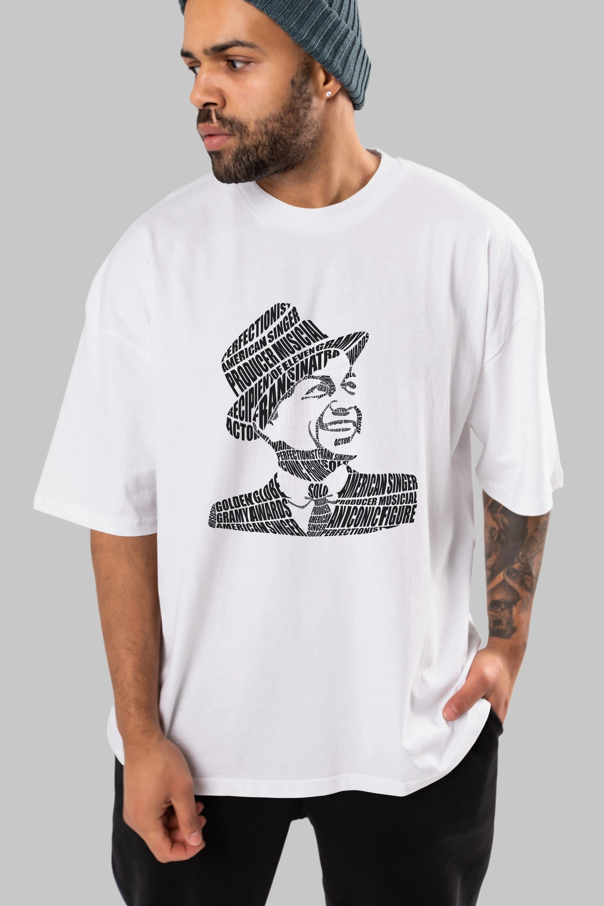 Frank Sinatra Calligram Ön Baskılı Oversize t-shirt %100 pamuk Erkek Kadın Unisex