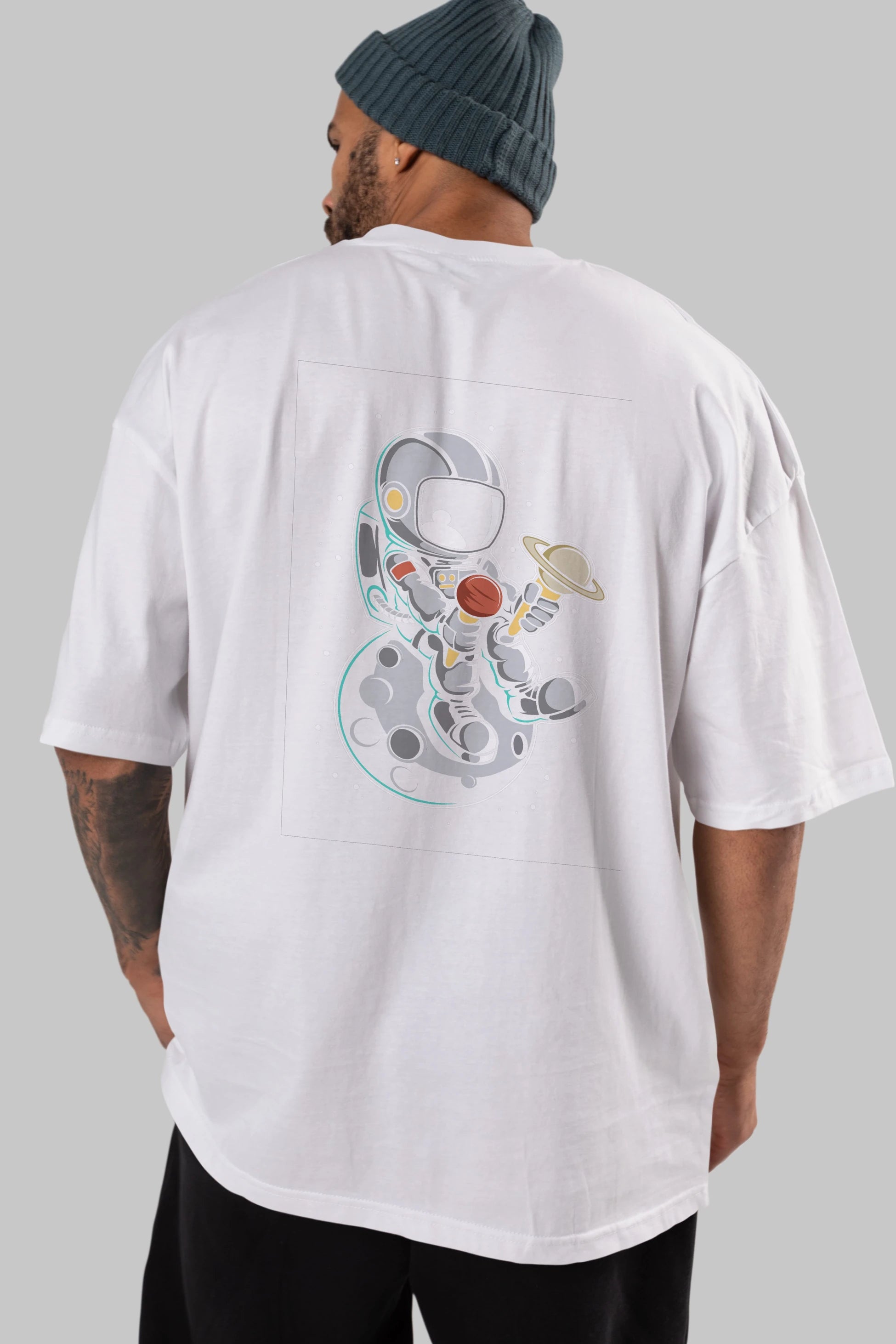 Astronaut Ice Cream (2) Arka Baskılı Oversize t-shirt Erkek Kadın Unisex