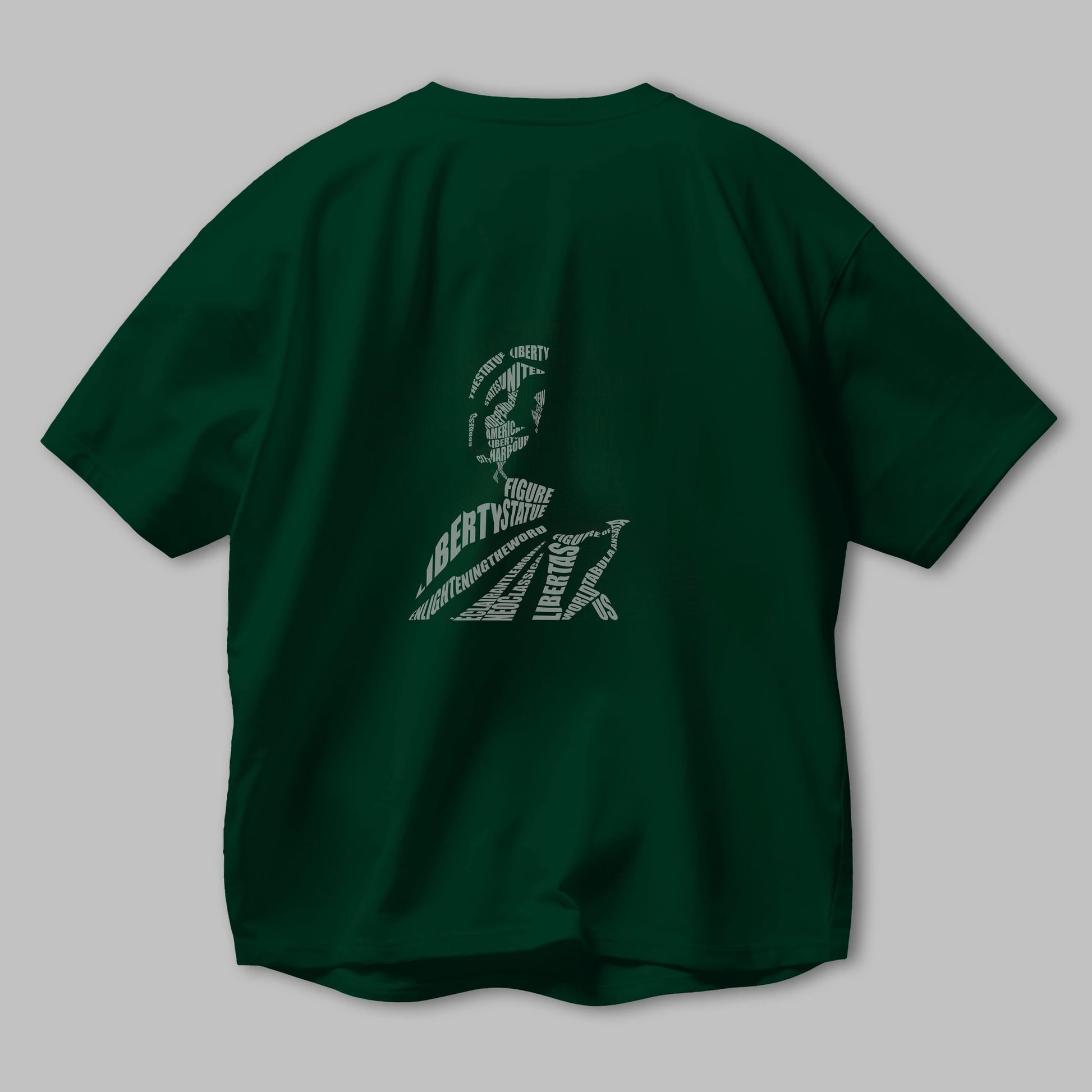Liberty Statue Calligram Arka Baskılı Oversize t-shirt %100 pamuk Erkek Kadın Unisex
