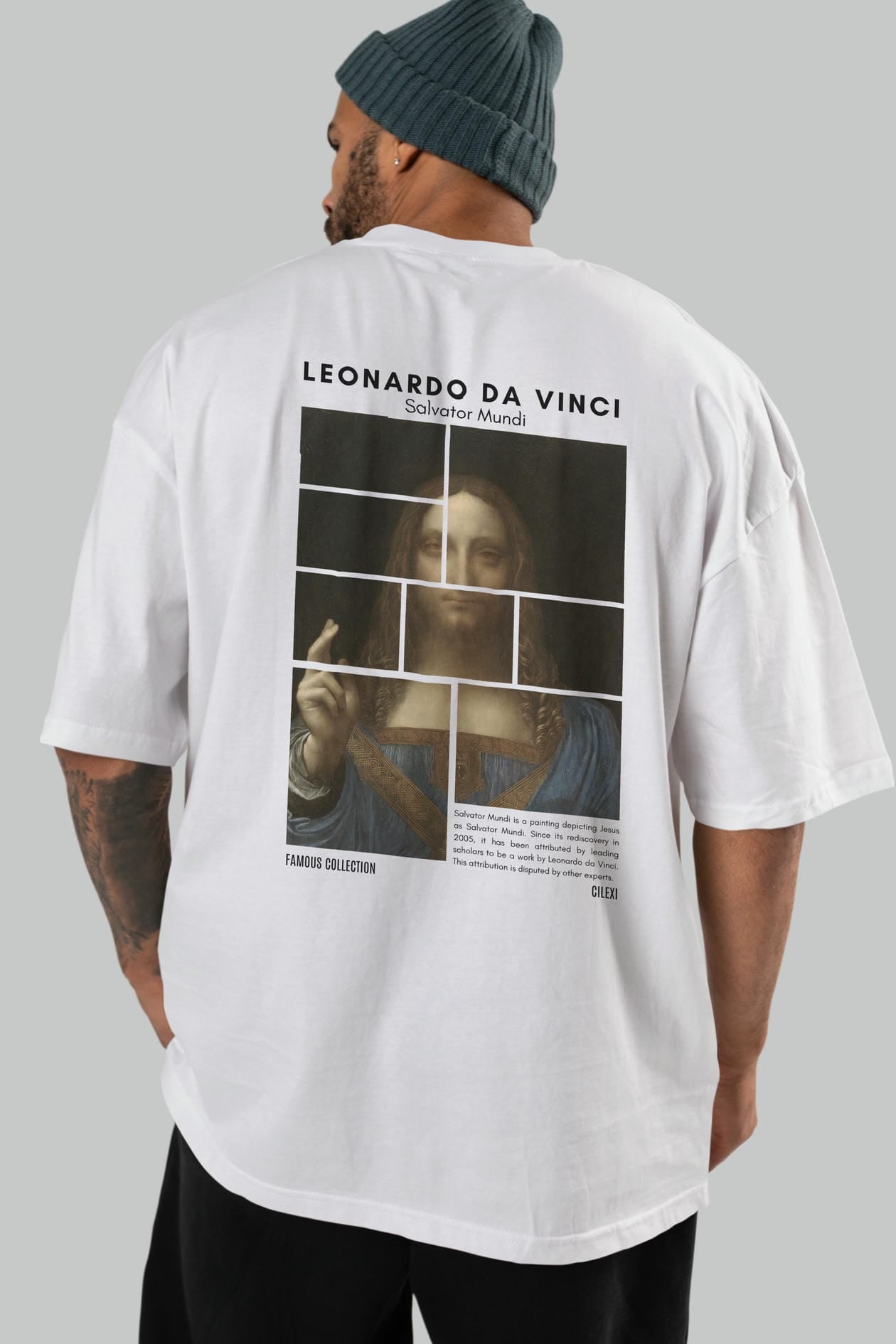 Salvador Mundi Arka Baskılı Oversize t-shirt Erkek Kadın Bisiklet Yaka Pamuk tişort