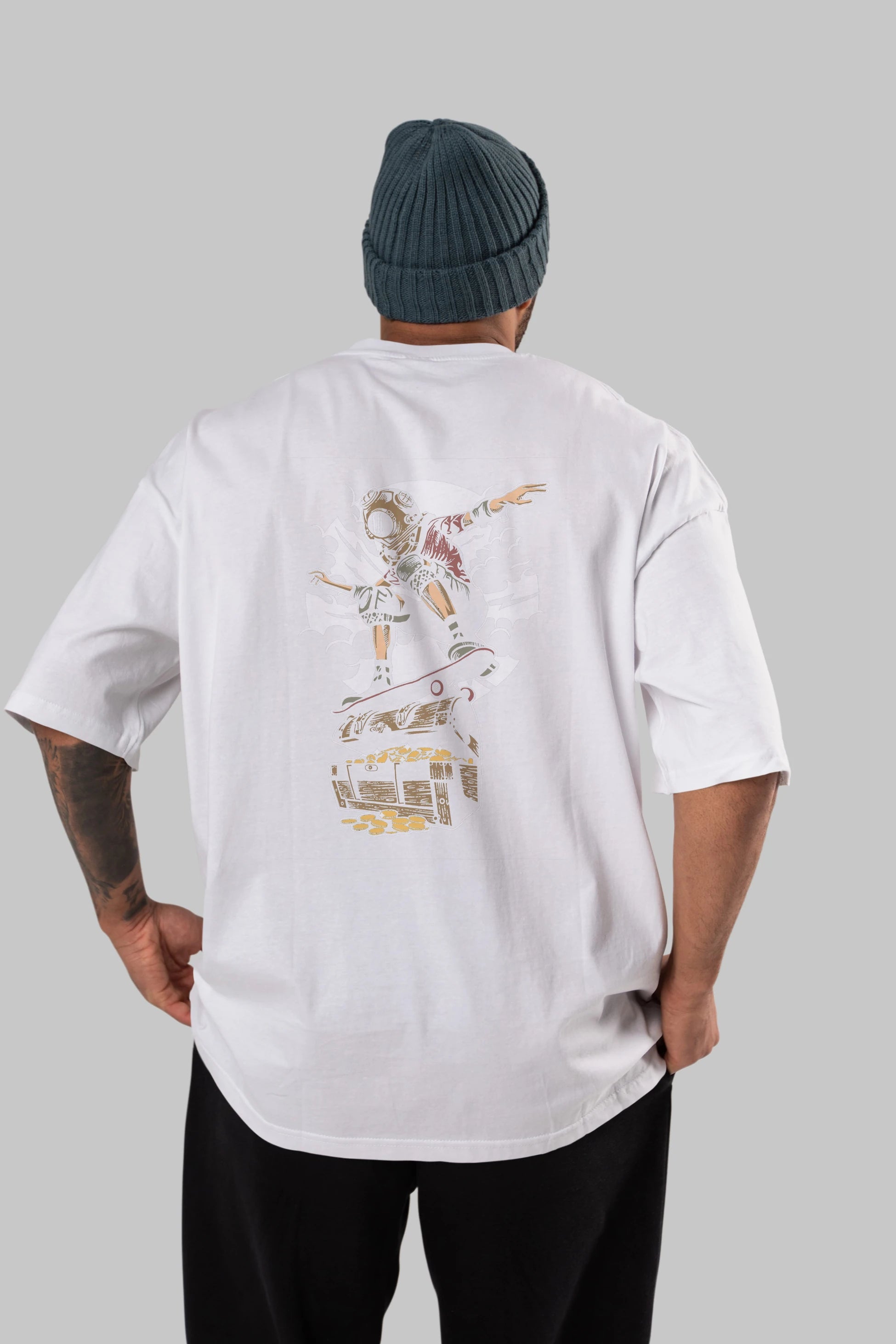 Diver Skater Treasure Arka Baskılı Oversize t-shirt Erkek Kadın Unisex %100 Pamuk