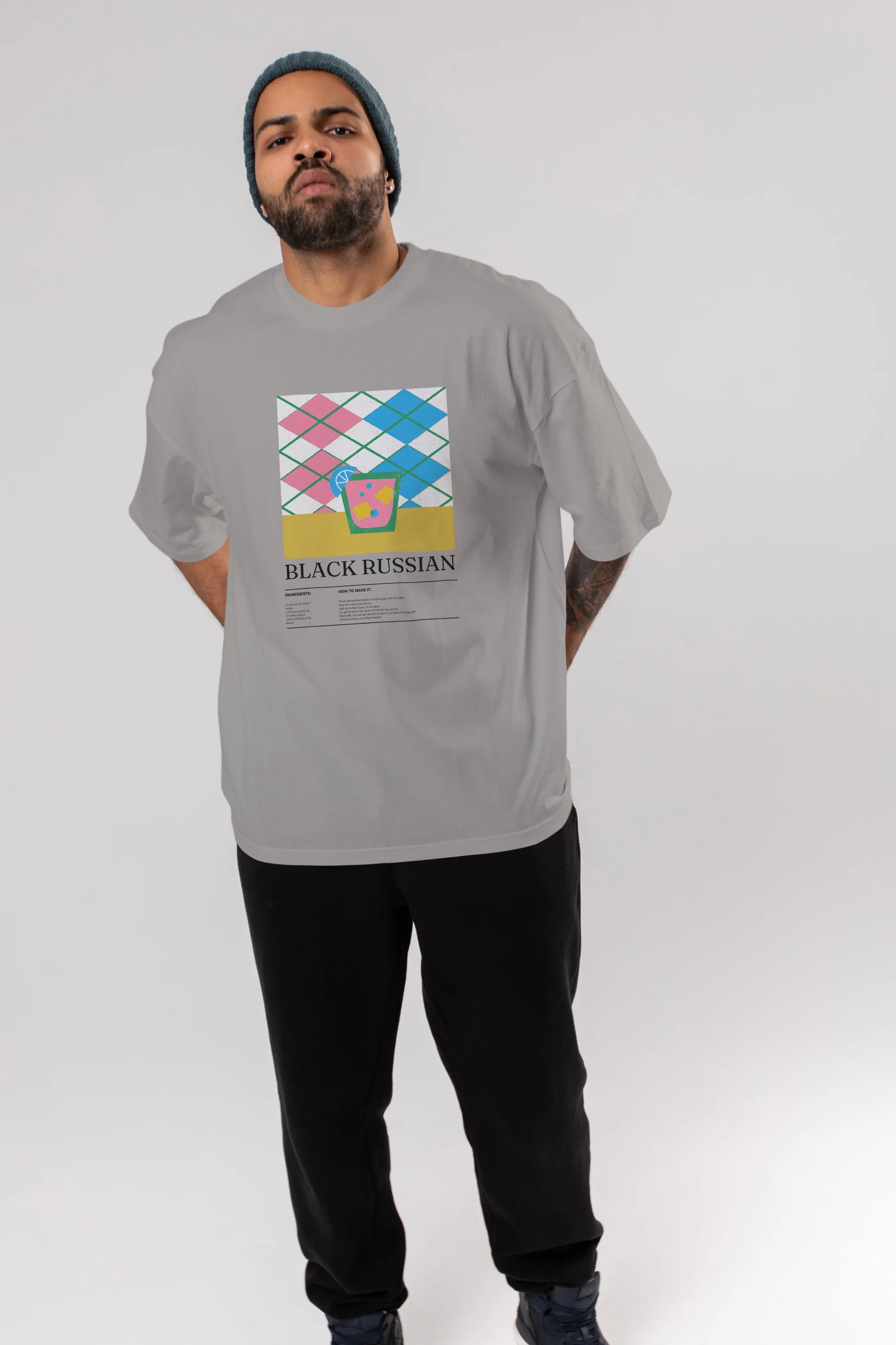 Black Russian Kokteyl Ön Baskılı Oversize t-shirt Erkek Kadın %100 Pamuk Bisiklet Yaka tişort