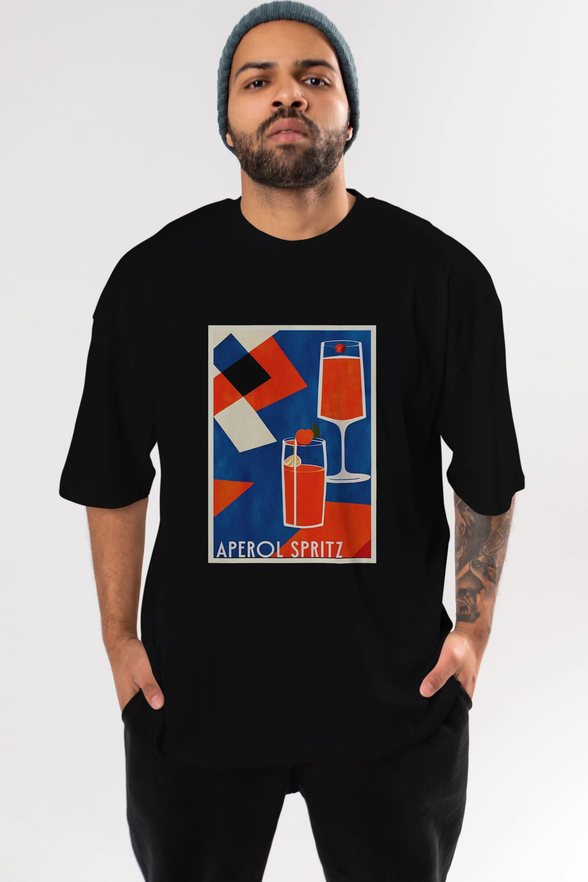 Aperol Spritz 4 Ön Baskılı Oversize t-shirt Erkek Kadın Unisex %100 Pamuk Bisiklet Yaka tişort