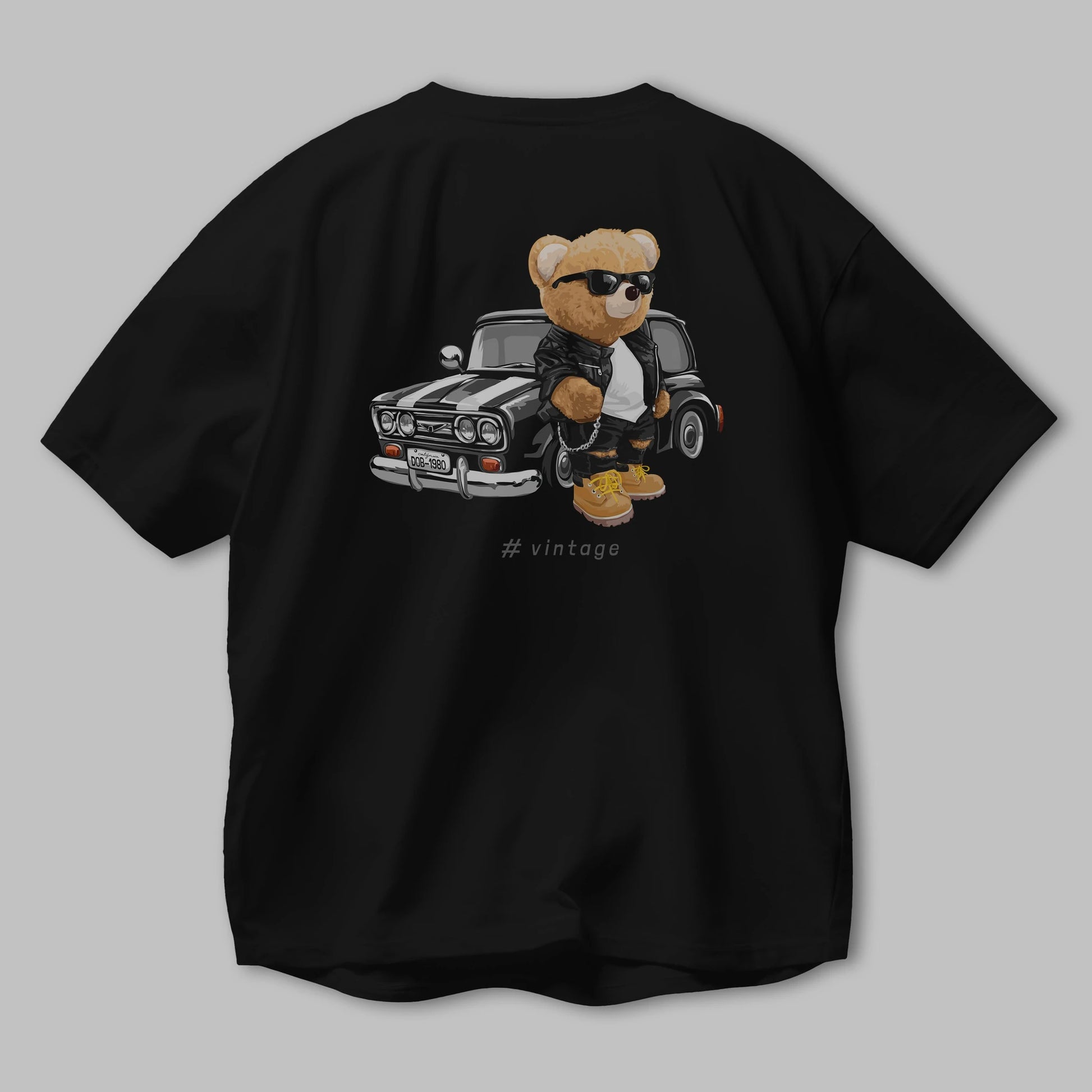 Teddy Bear Vintage Arka Baskılı Oversize t-shirt Erkek Kadın Unisex %100 Pamuk