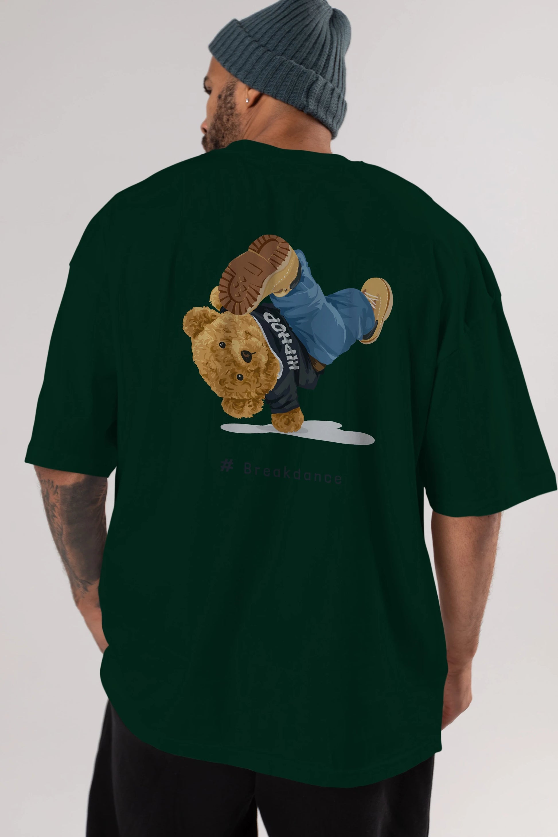 Teddy Bear Breakdance Arka Baskılı Oversize t-shirt Erkek Kadın Unisex %100 Pamuk