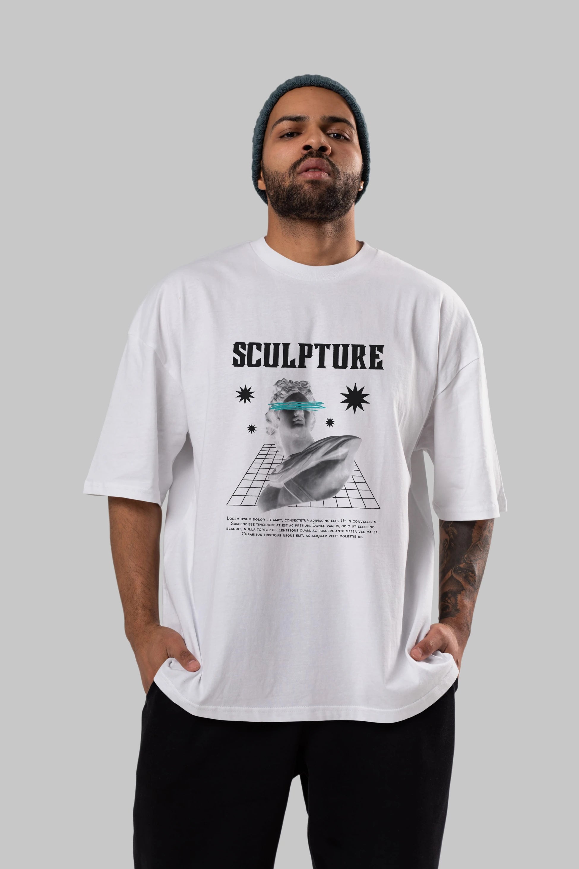 Sculpture Yazılı Ön Baskılı Oversize t-shirt Erkek Kadın Unisex