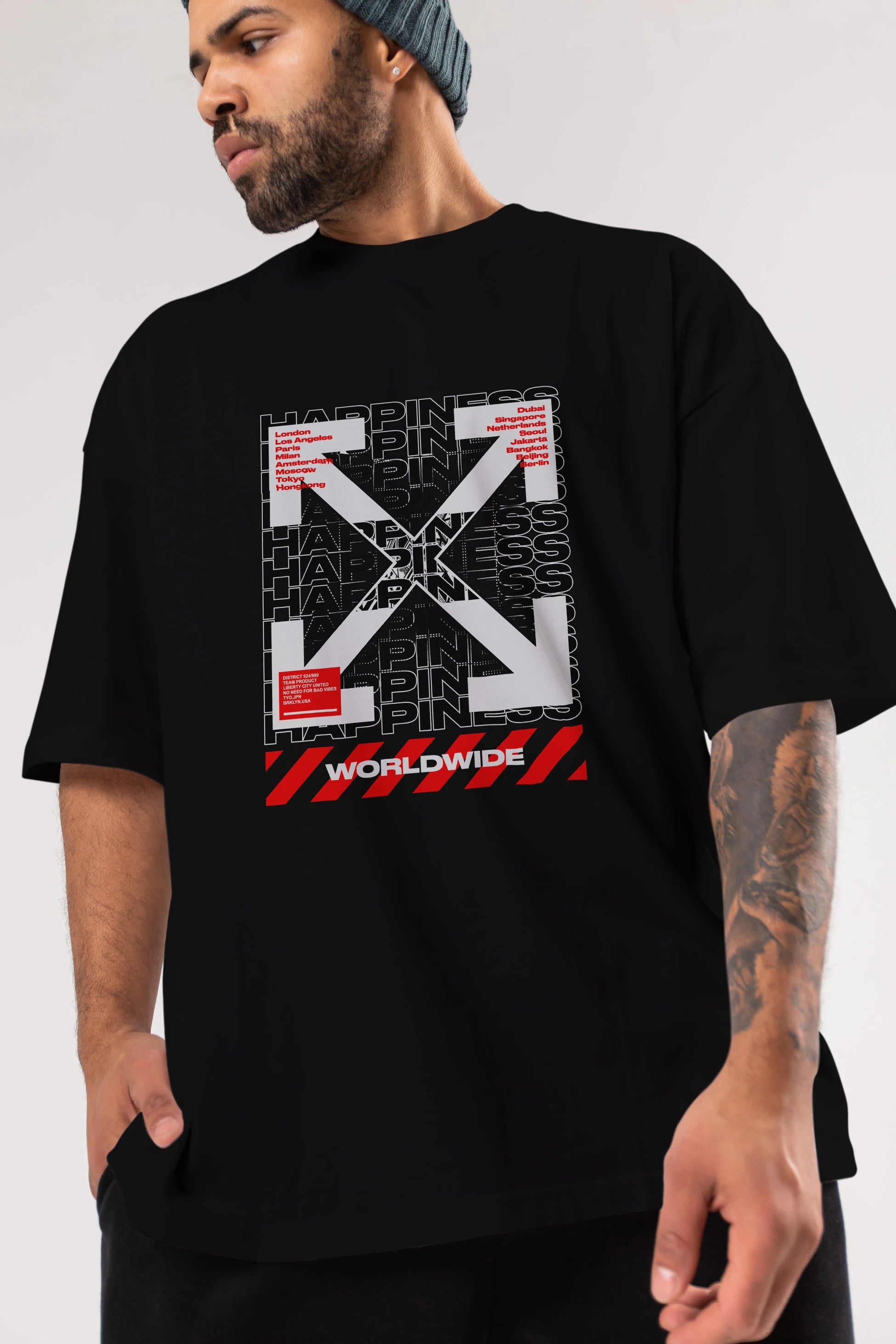 Happiness Worldwide Ön Baskılı Oversize t-shirt Erkek Kadın Unisex