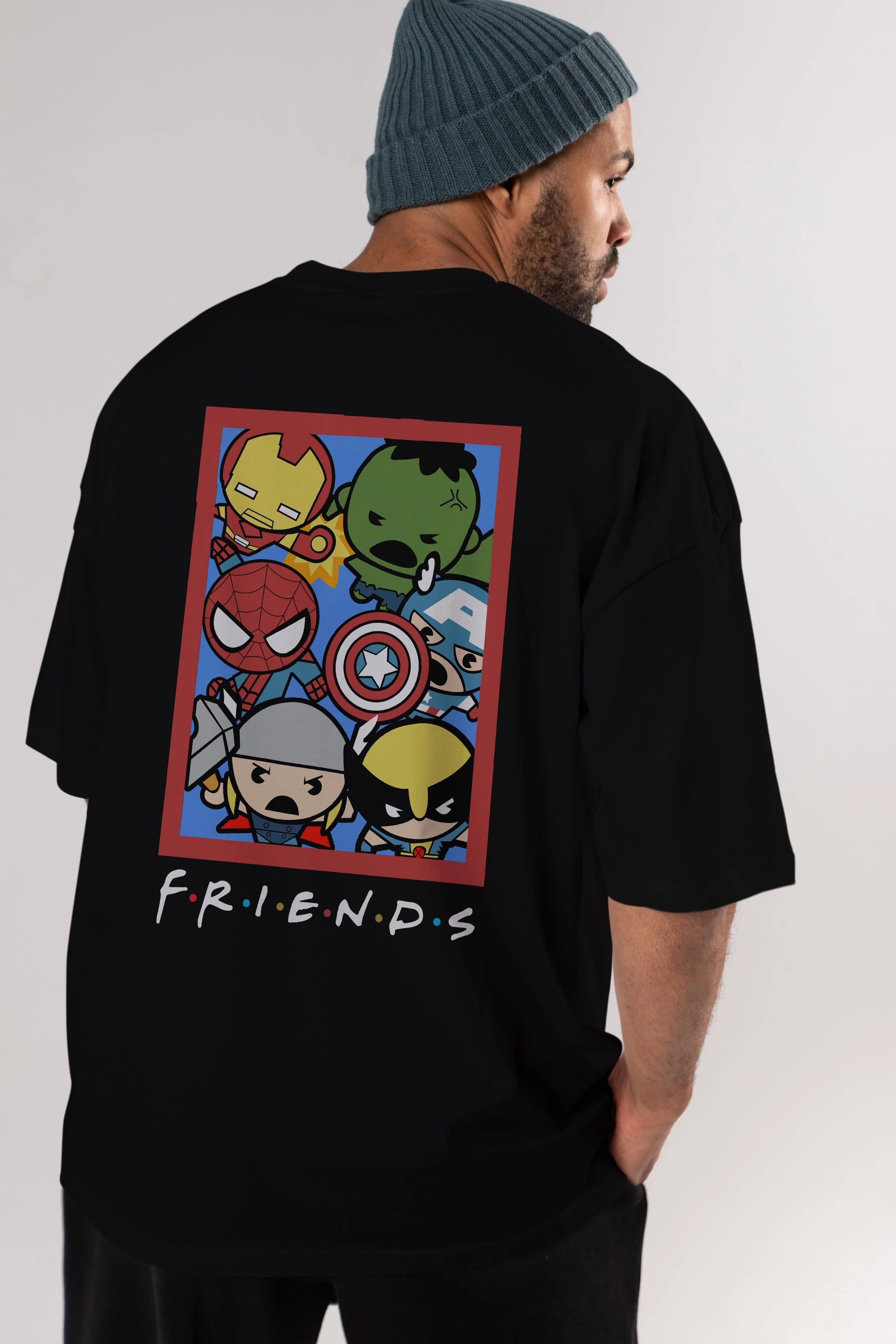 Friends Avenger Arka Baskılı Oversize t-shirt Erkek Kadın Unisex %100 Pamuk Bisiklet Yaka tişort