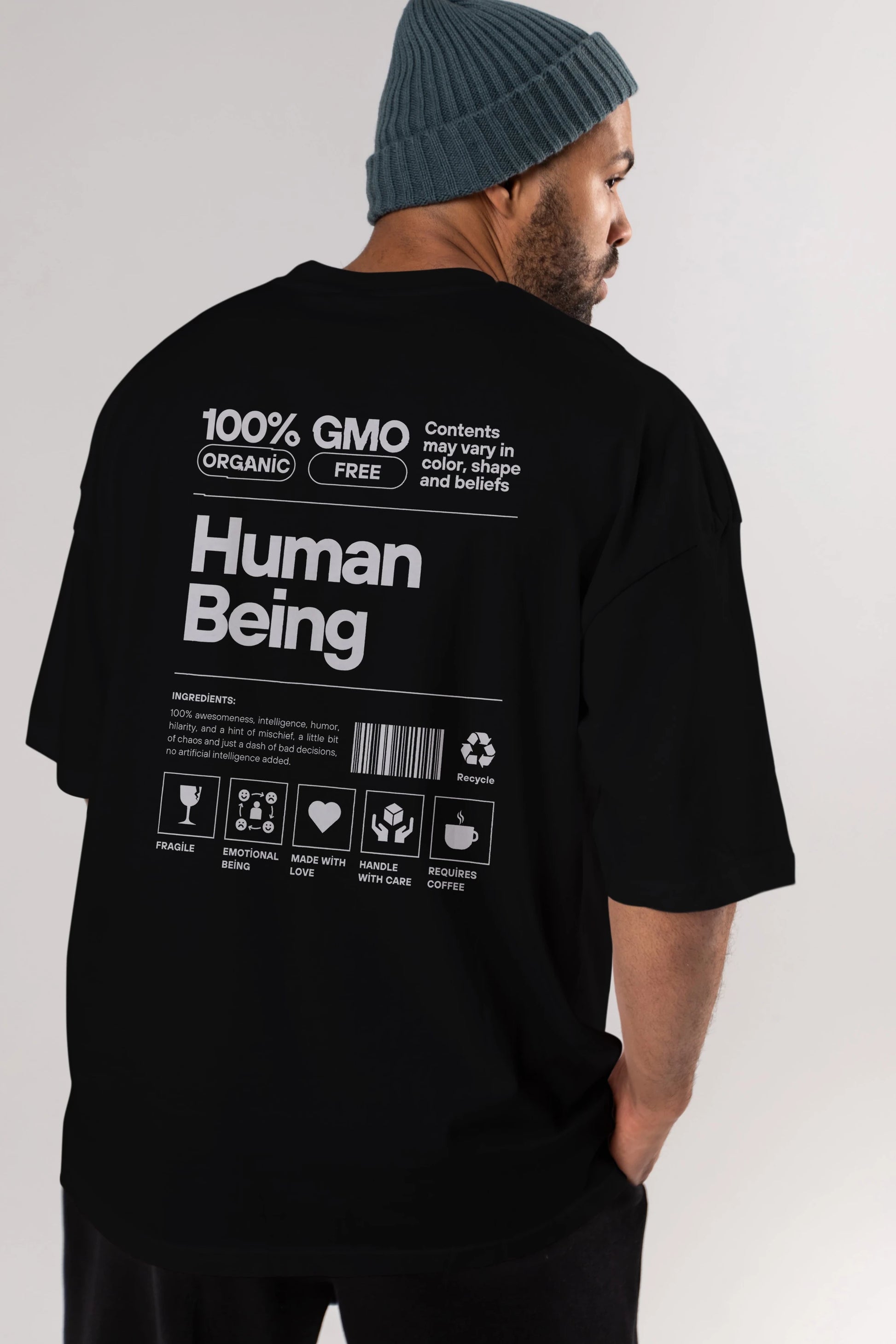 Human Being Arka Baskılı Oversize t-shirt Erkek Kadın Unisex