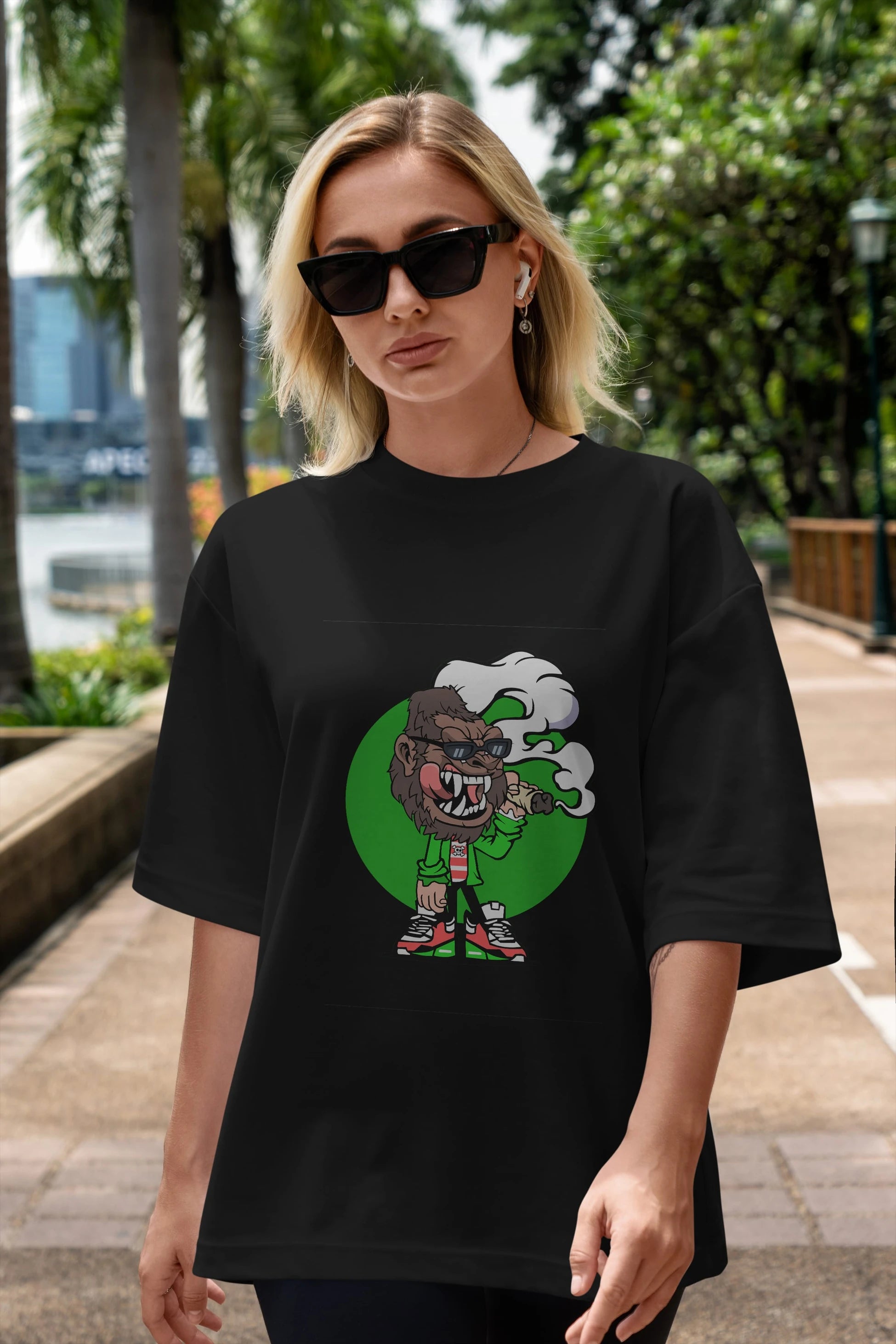 Gorilla Smoker Ön Baskılı Oversize t-shirt Erkek Kadın Unisex %100 Pamuk tişort