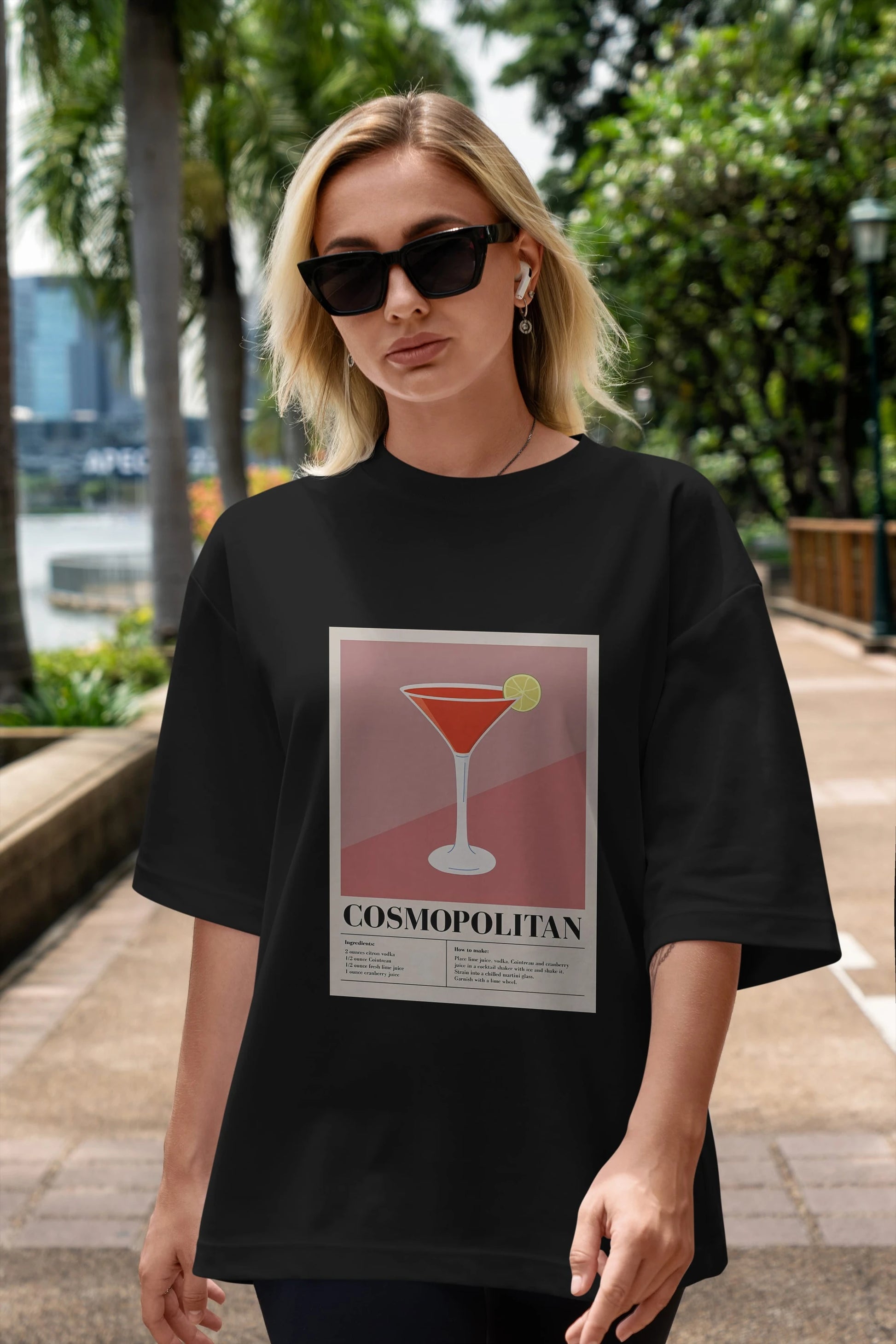 Cosmopolitan 3 Ön Baskılı Oversize t-shirt Erkek Kadın Unisex %100 Pamuk Bisiklet Yaka tişort