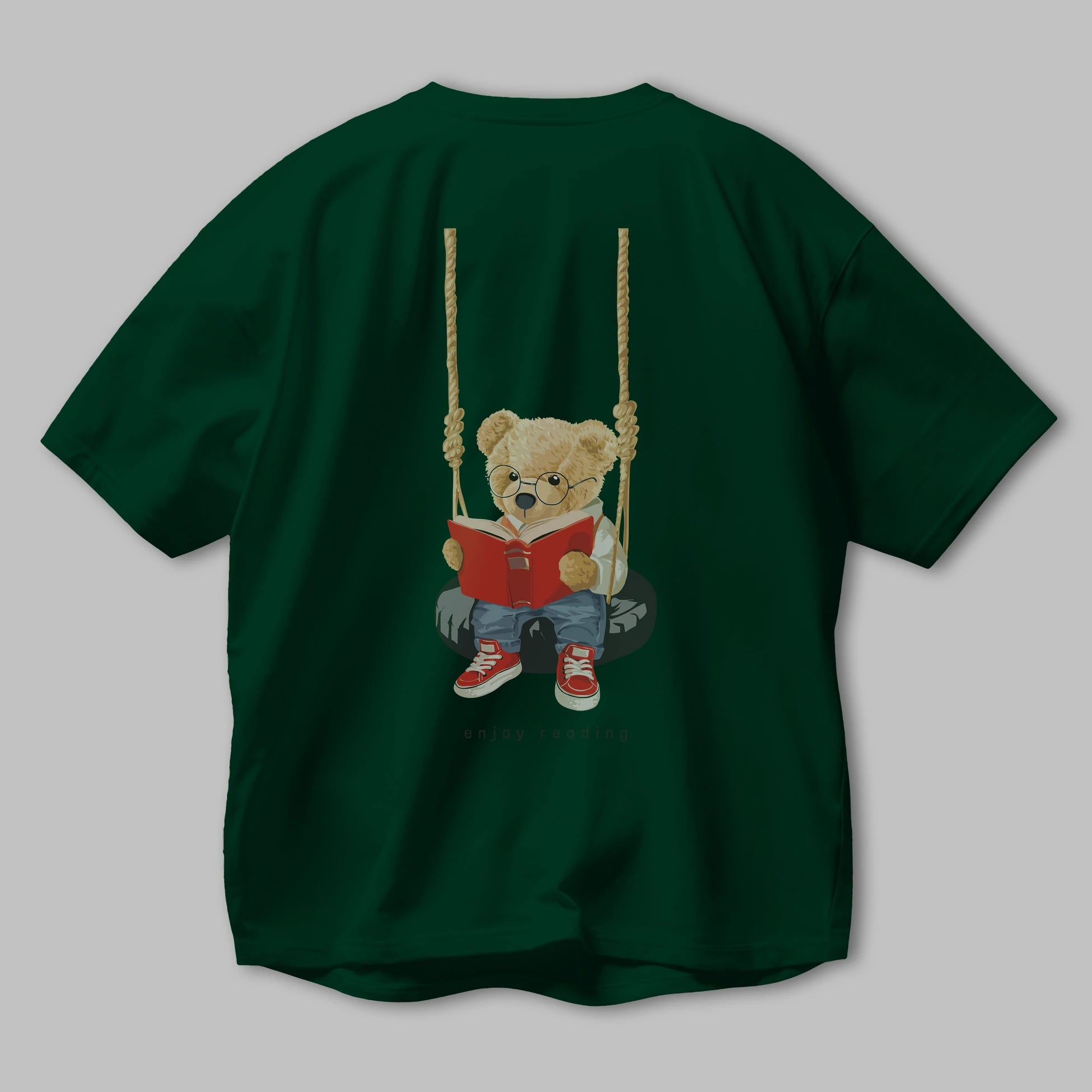 Teddy Bear Enjoy Reading Arka Baskılı Oversize t-shirt Erkek Kadın Unisex %100 Pamuk