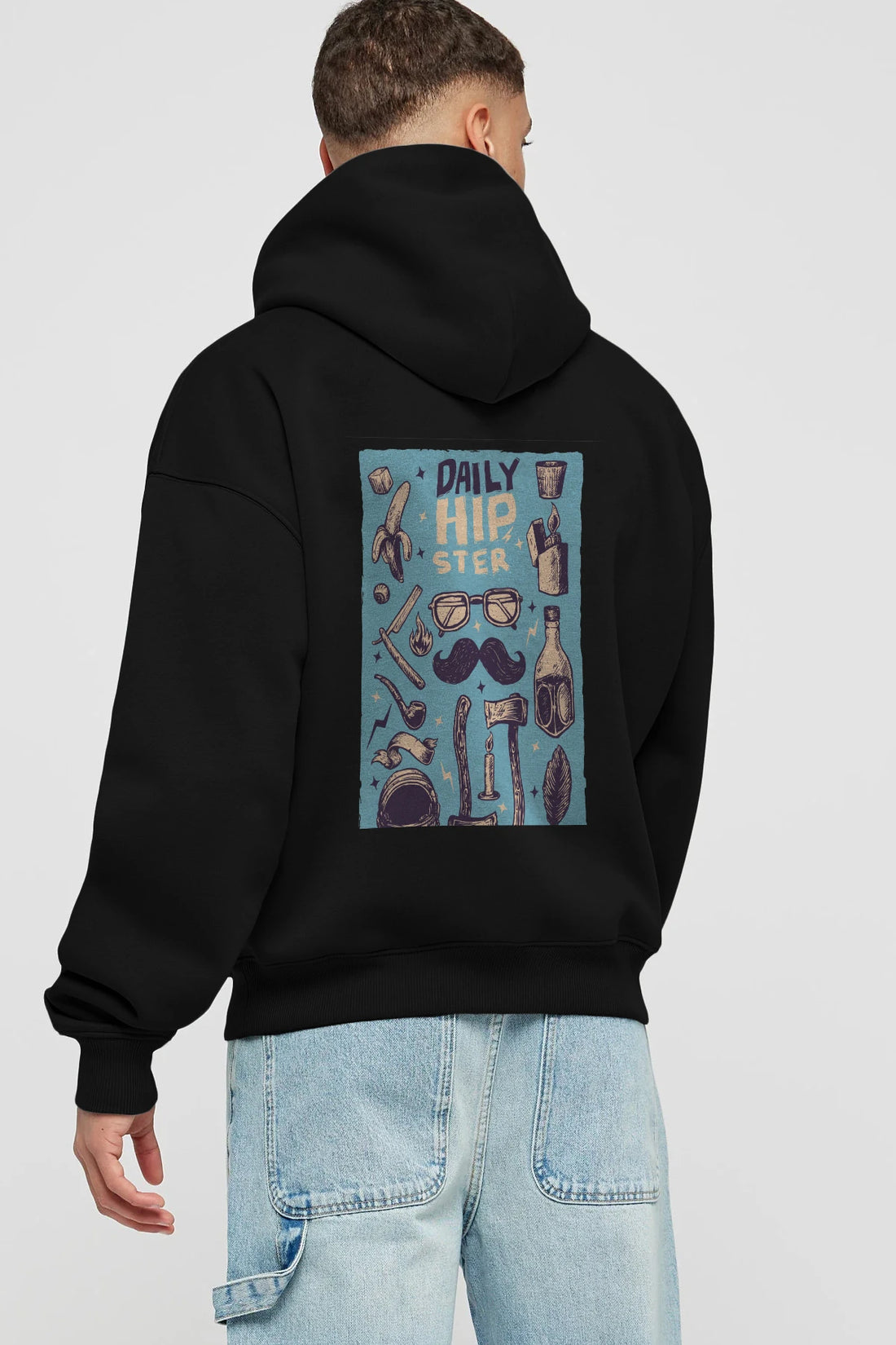 Hipster Arka Baskılı Hoodie Oversize Kapüşonlu Sweatshirt Erkek Kadın Unisex