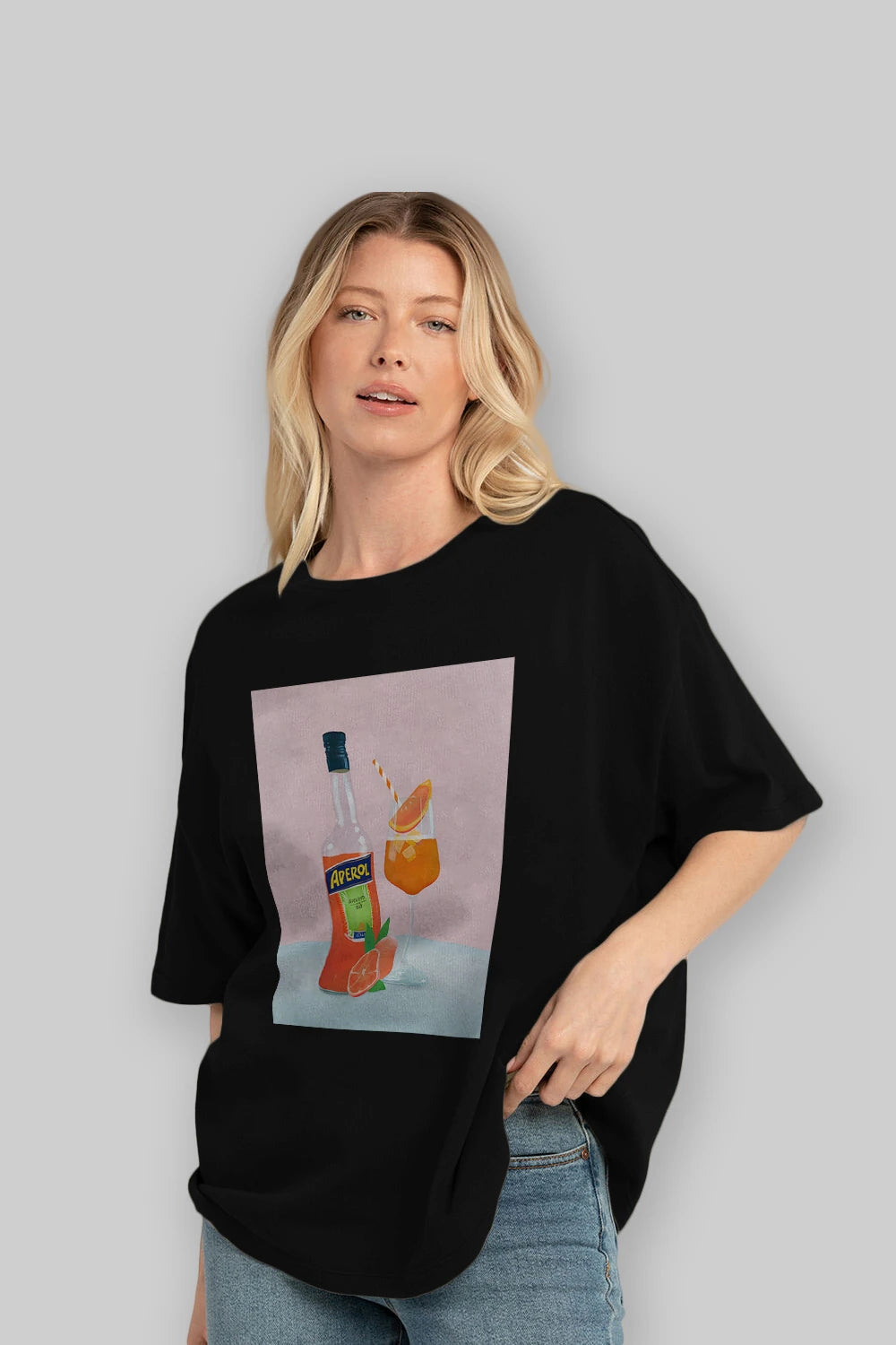 Aperol Spritz 3 Ön Baskılı Oversize t-shirt Erkek Kadın Unisex %100 Pamuk Bisiklet Yaka tişort