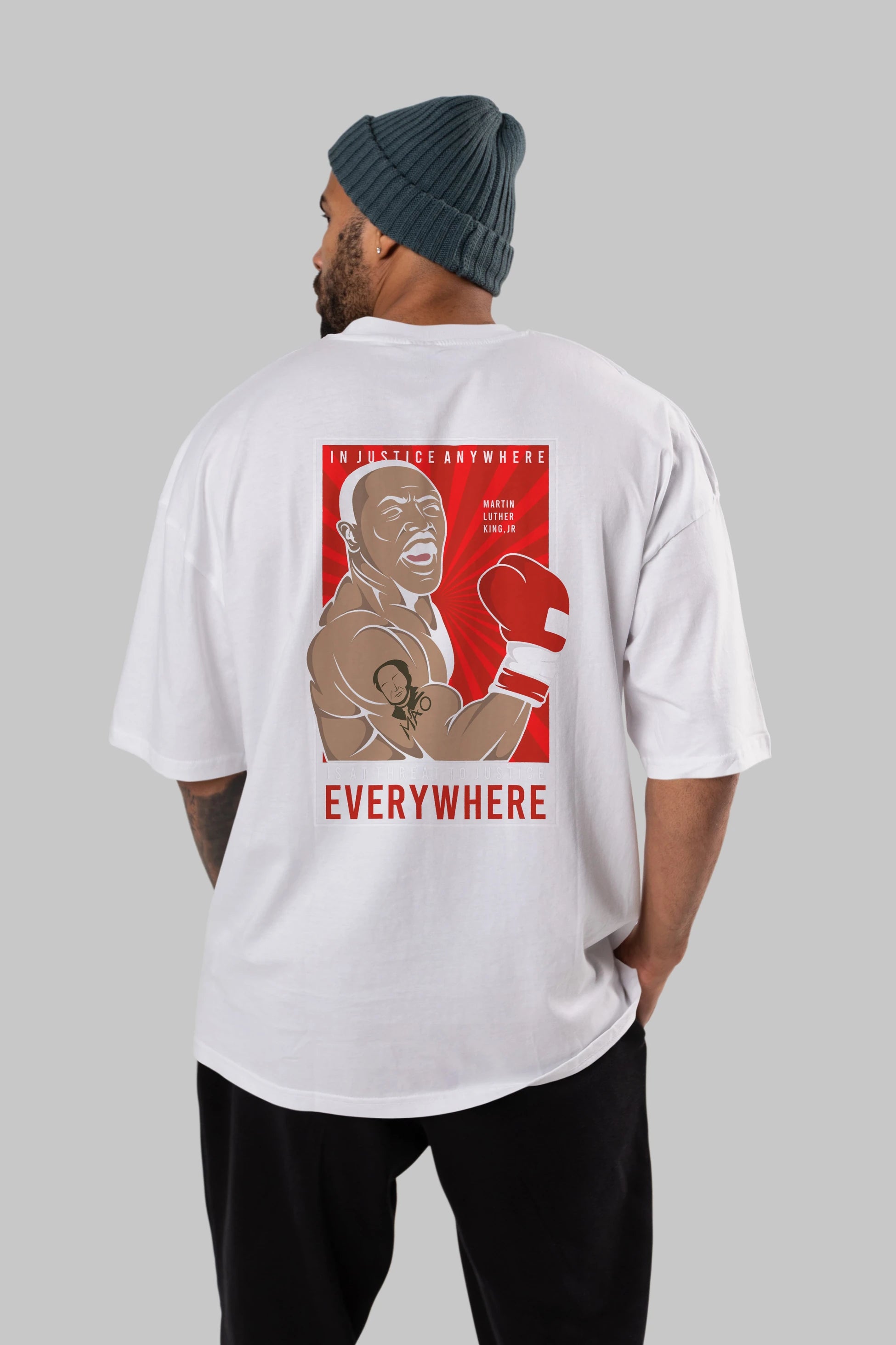 Luther King Boxer Arka Baskılı Oversize t-shirt Erkek Kadın Unisex %100 Pamuk tişort