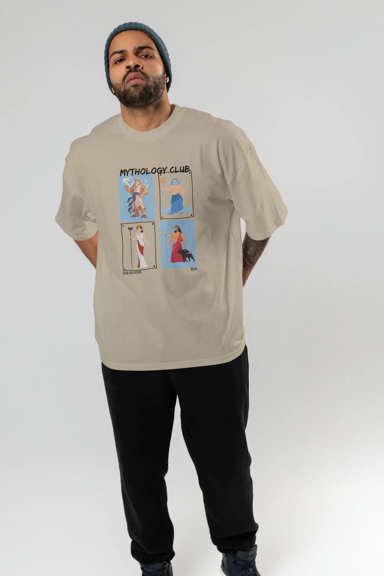 Mythology Club 2 ön Baskılı Oversize t-shirt Erkek Kadın %100 Pamuk Bisiklet Yaka tişort