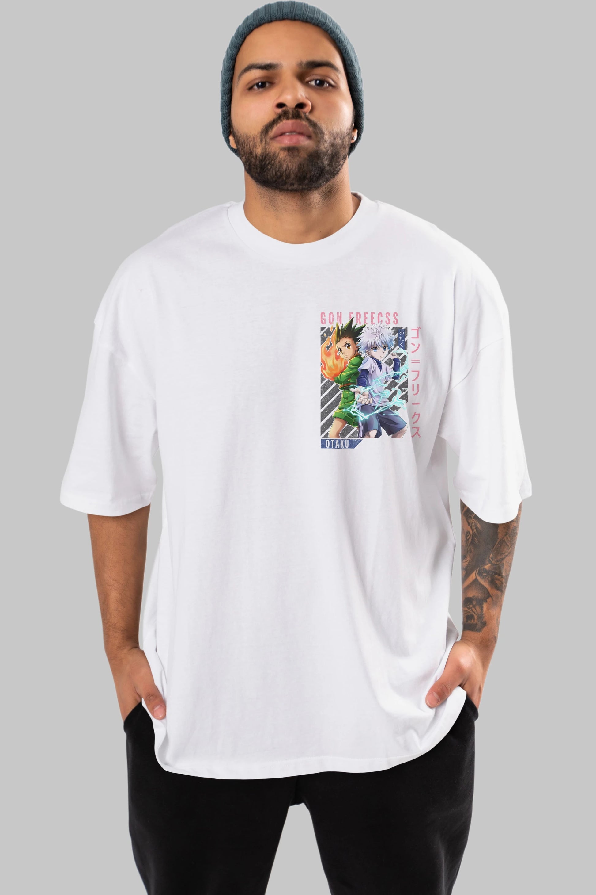Gon Freecss HUNTER X HUNTER 1 Ön Sol Baskılı Oversize t-shirt Erkek Kadın Unisex %100 Pamuk Bisiklet Yaka tişort