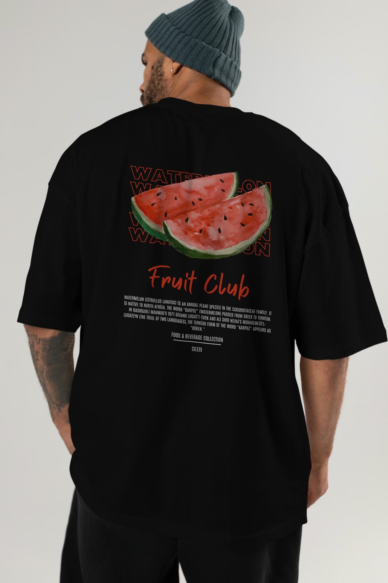 Watermelon Arka Baskılı Oversize t-shirt Erkek Kadın Pamuk Bisiklet Yaka tişort