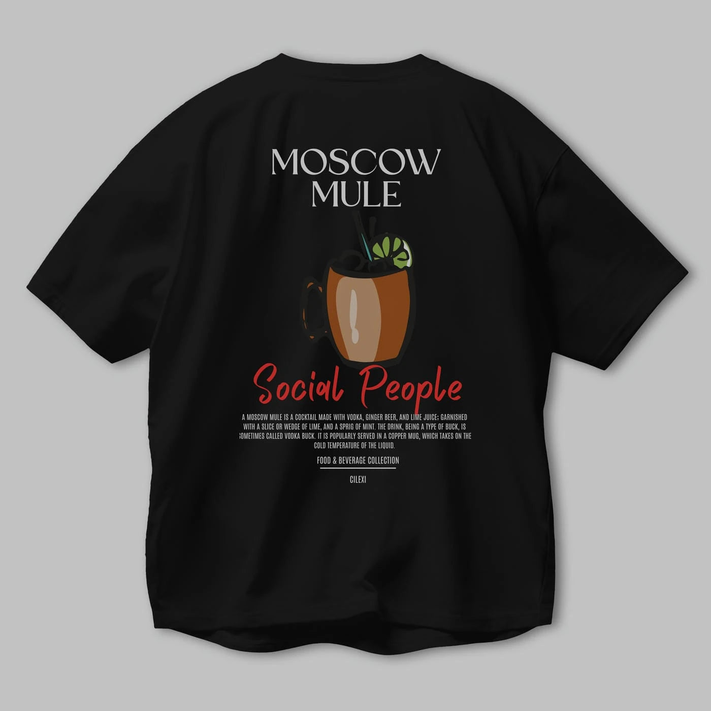 Moscow Mule Kokteyl Serisi Baskılı Oversize t-shirt Erkek Kadın Unisex %100 Pamuk Bisiklet Yaka tişort