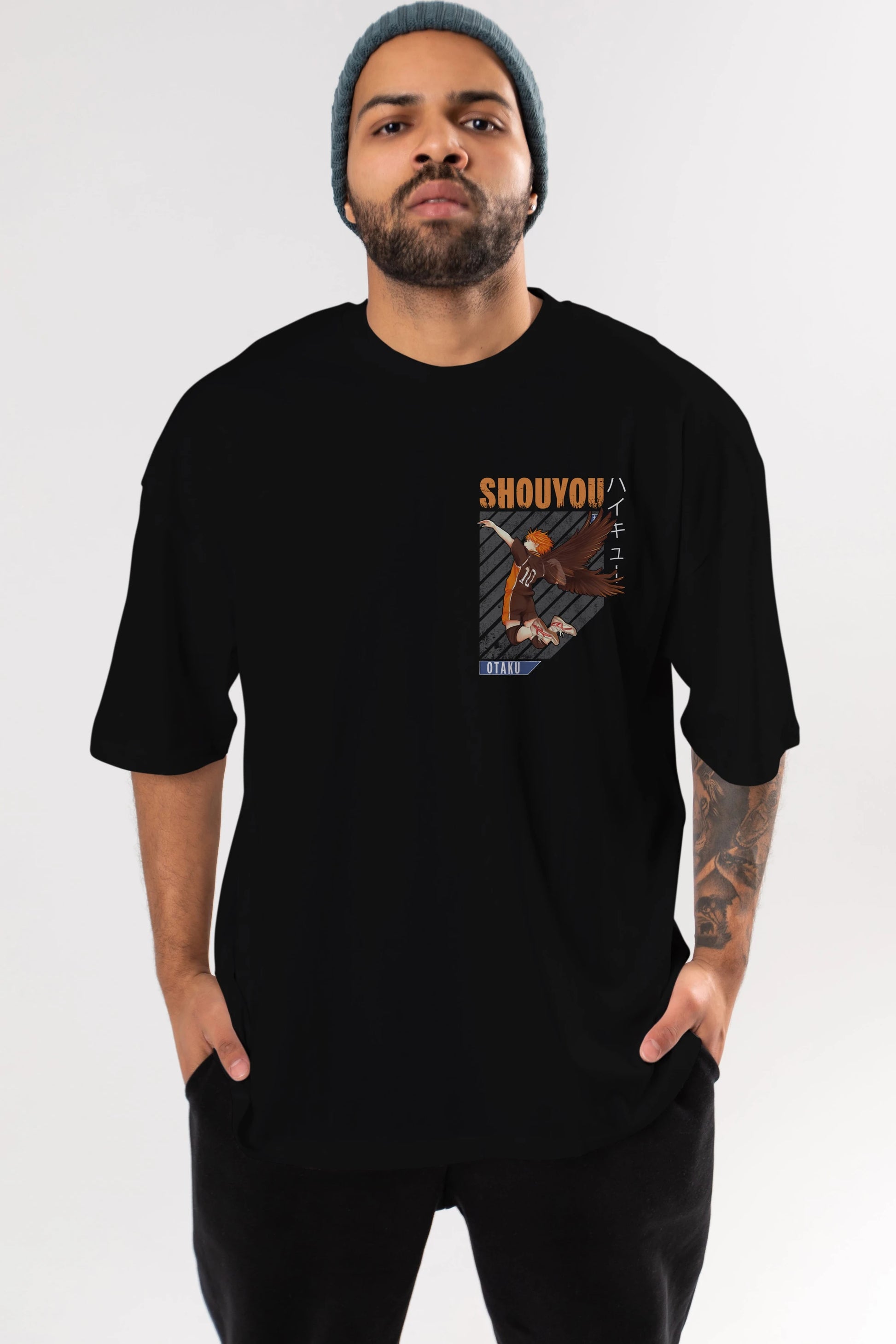 Shouyou Hinata 10 Ön Sol Baskılı Oversize t-shirt Erkek Kadın Unisex %100 Pamuk Bisiklet Yaka tişort