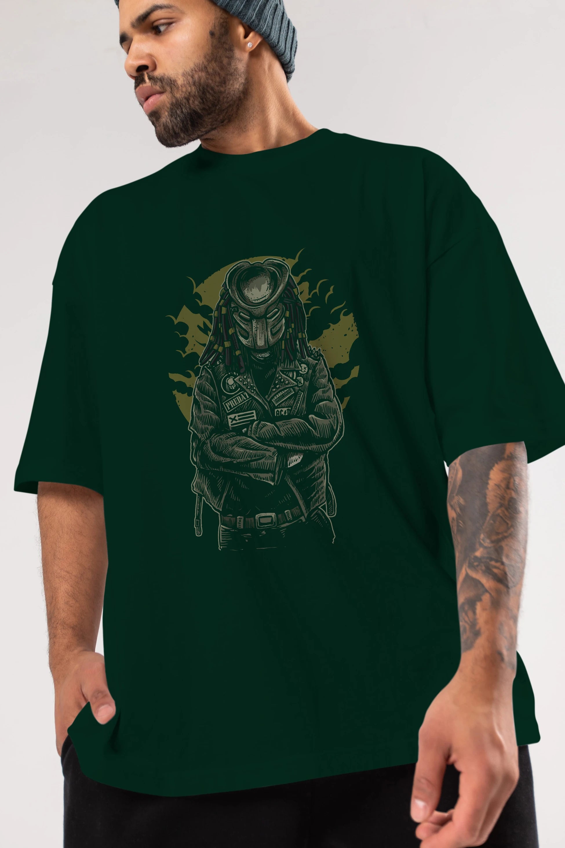 Predator Ön Baskılı Oversize t-shirt Erkek Kadın Unisex %100 Pamuk tişort