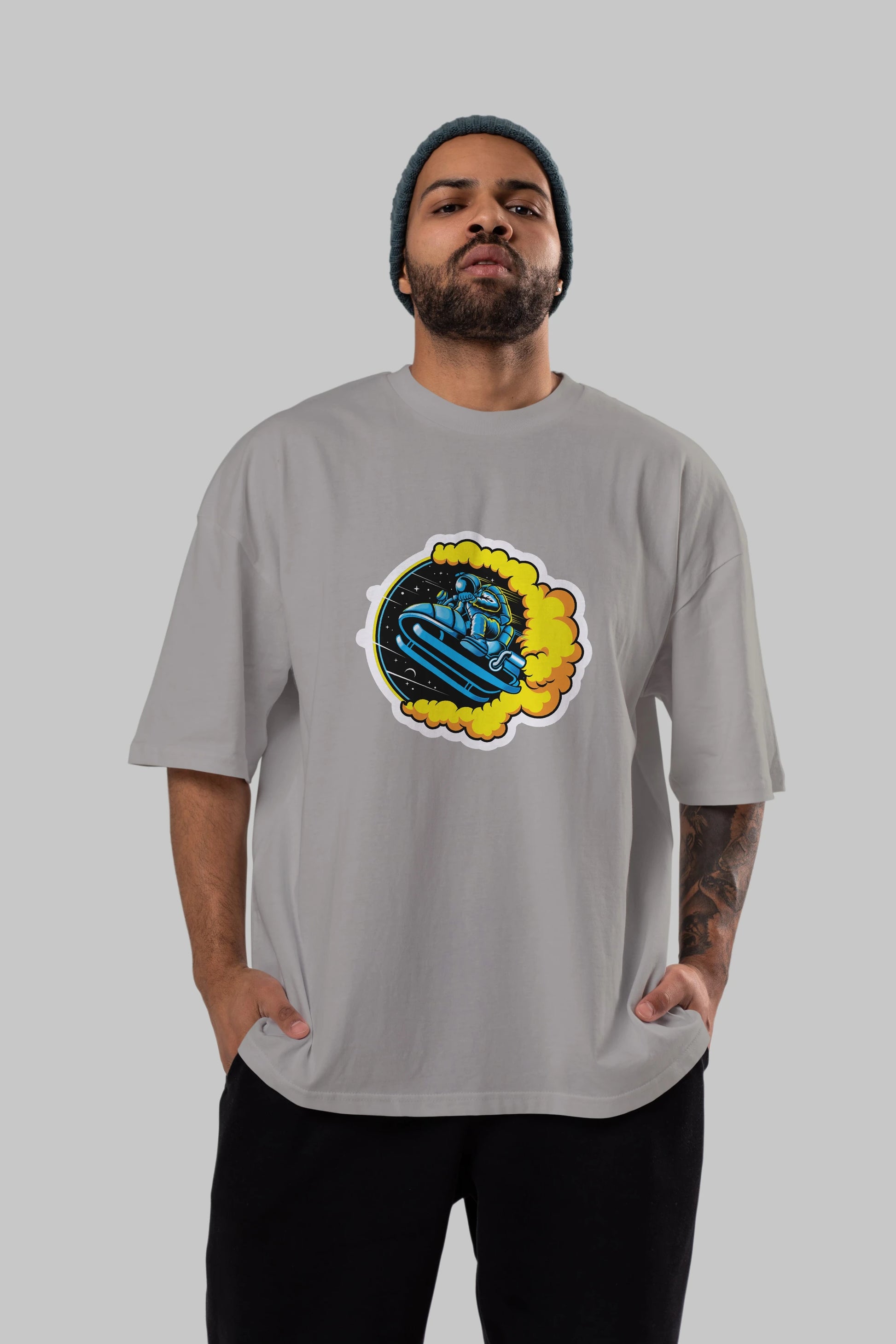 Astrojump with Snowmobile Sticker Ön Baskılı Oversize t-shirt Erkek Kadın Unisex