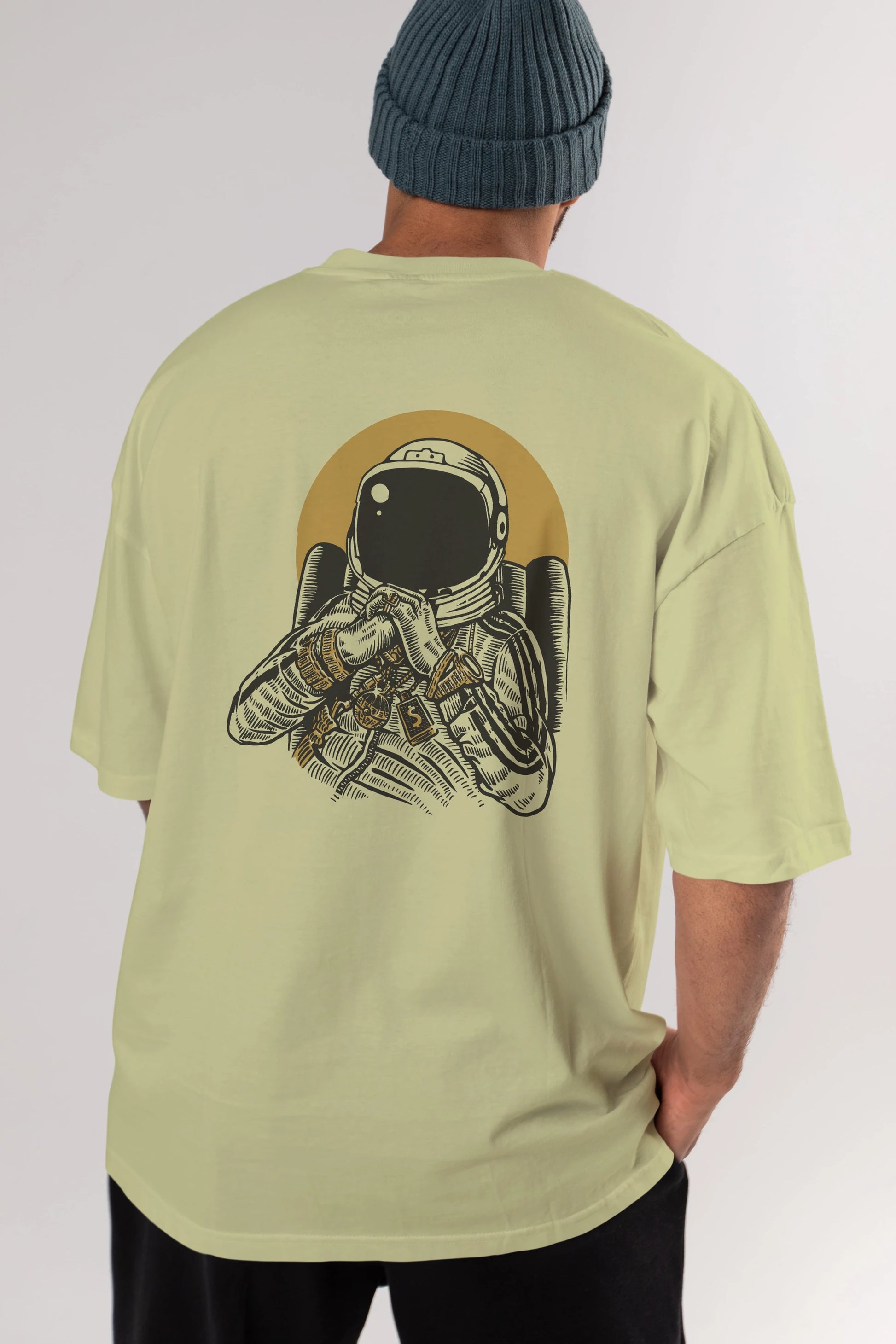 Space Dee Jay Arka Baskılı Oversize t-shirt Erkek Kadın Unisex %100 Pamuk