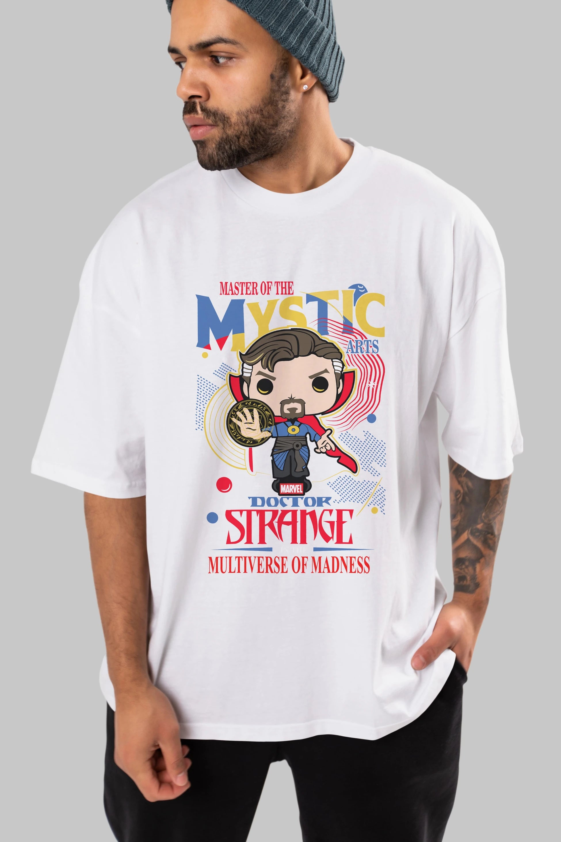 Doctor Strange Ön Baskılı Oversize t-shirt Erkek Kadın Unisex %100 Pamuk Bisiklet Yaka tişort