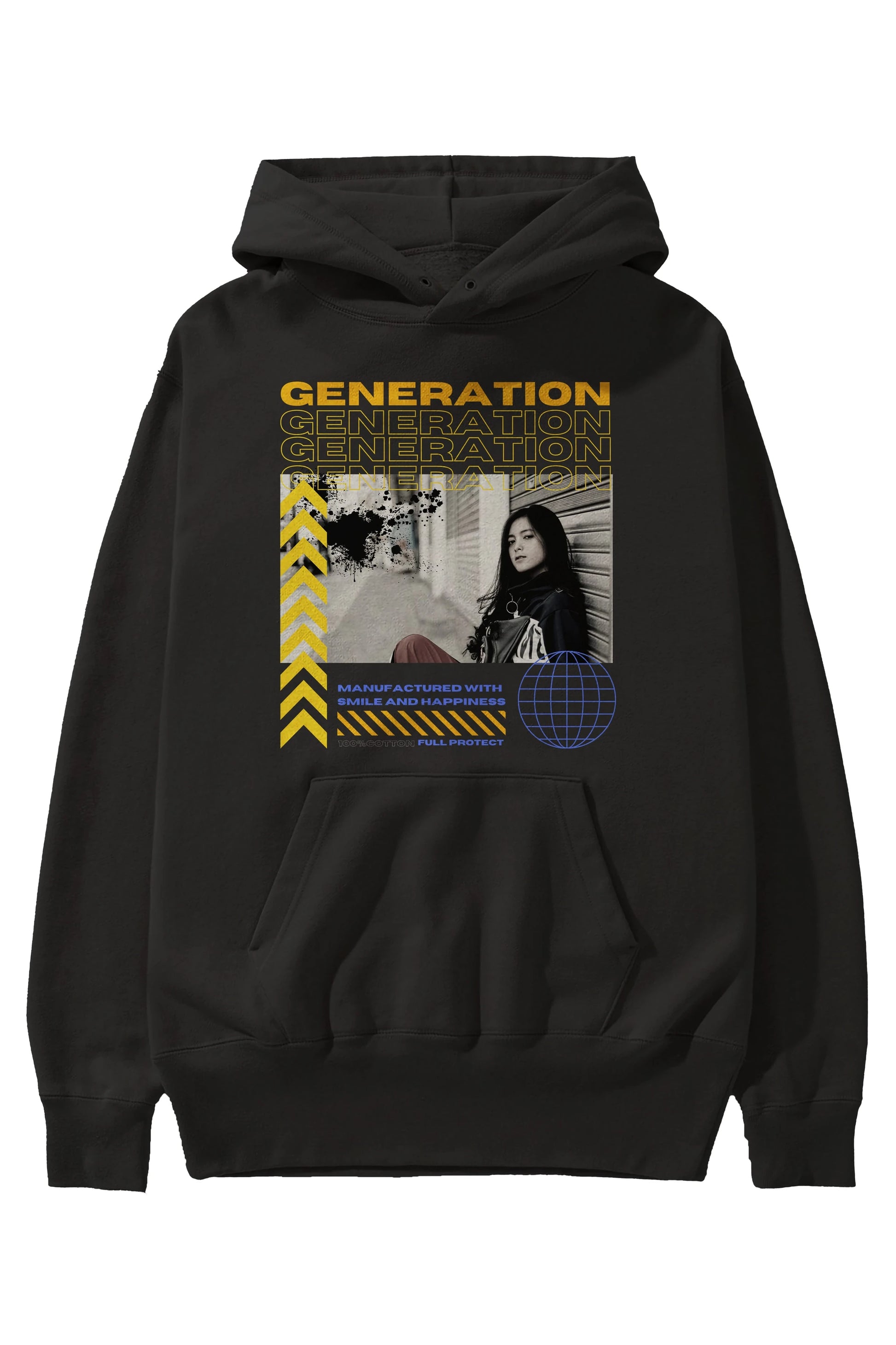 Generation Yazılı Ön Baskılı Oversize Hoodie Kapüşonlu Sweatshirt Erkek Kadın Unisex