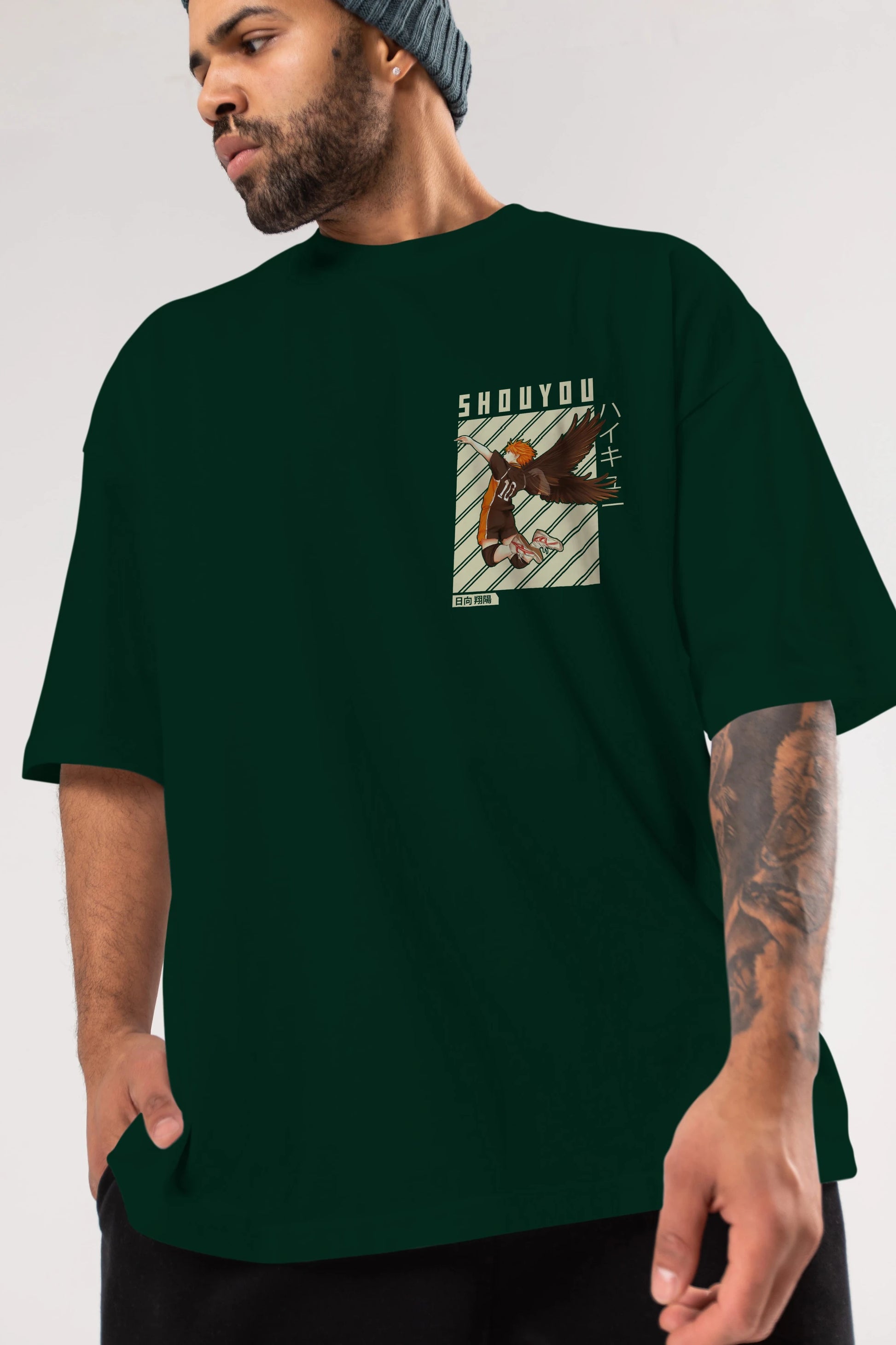 Shouyou Hinata 3 Ön Sol Baskılı Oversize t-shirt Erkek Kadın Unisex %100 Pamuk Bisiklet Yaka tişort