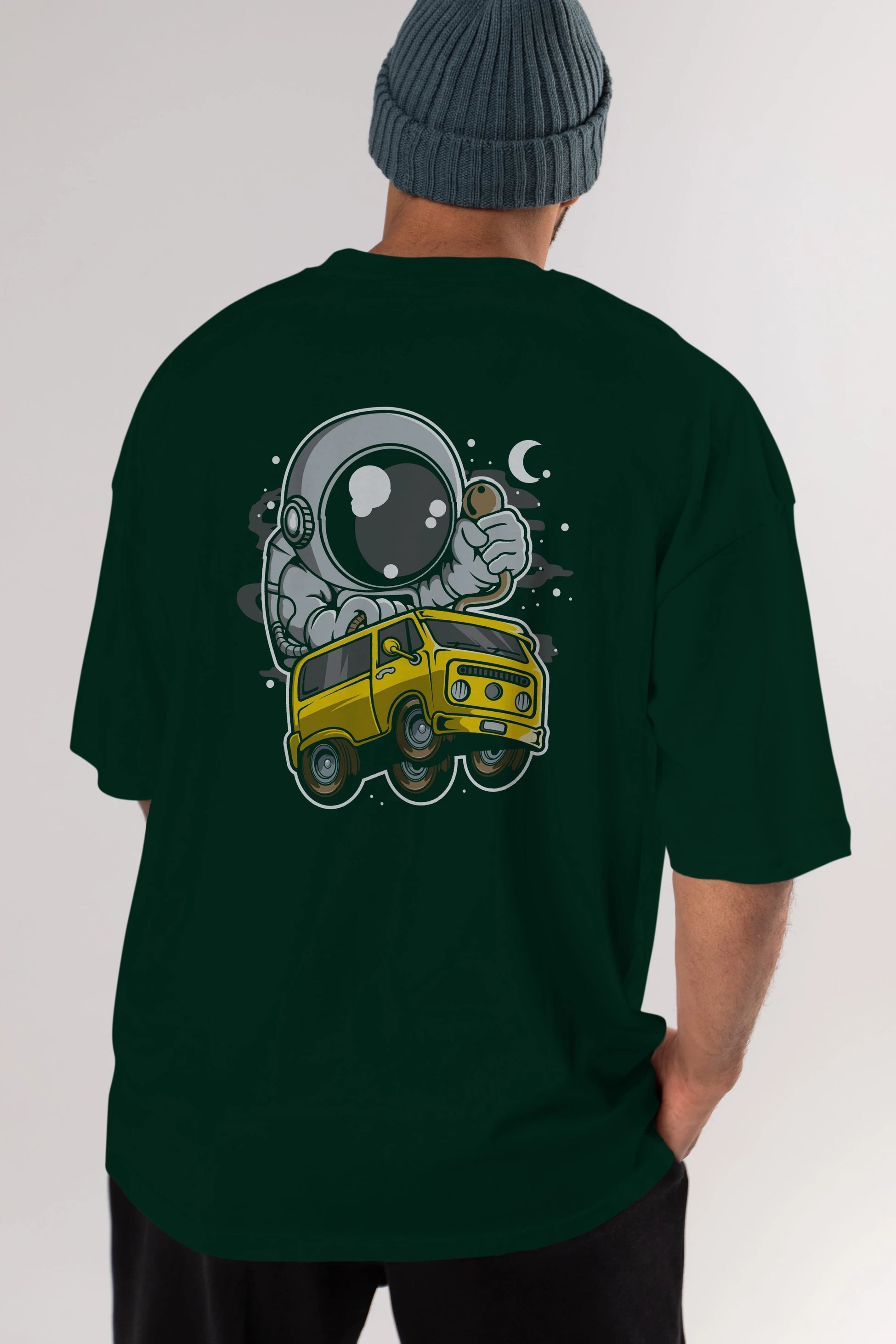 Astronaut Car Racer Arka Baskılı Oversize t-shirt Erkek Kadın Unisex