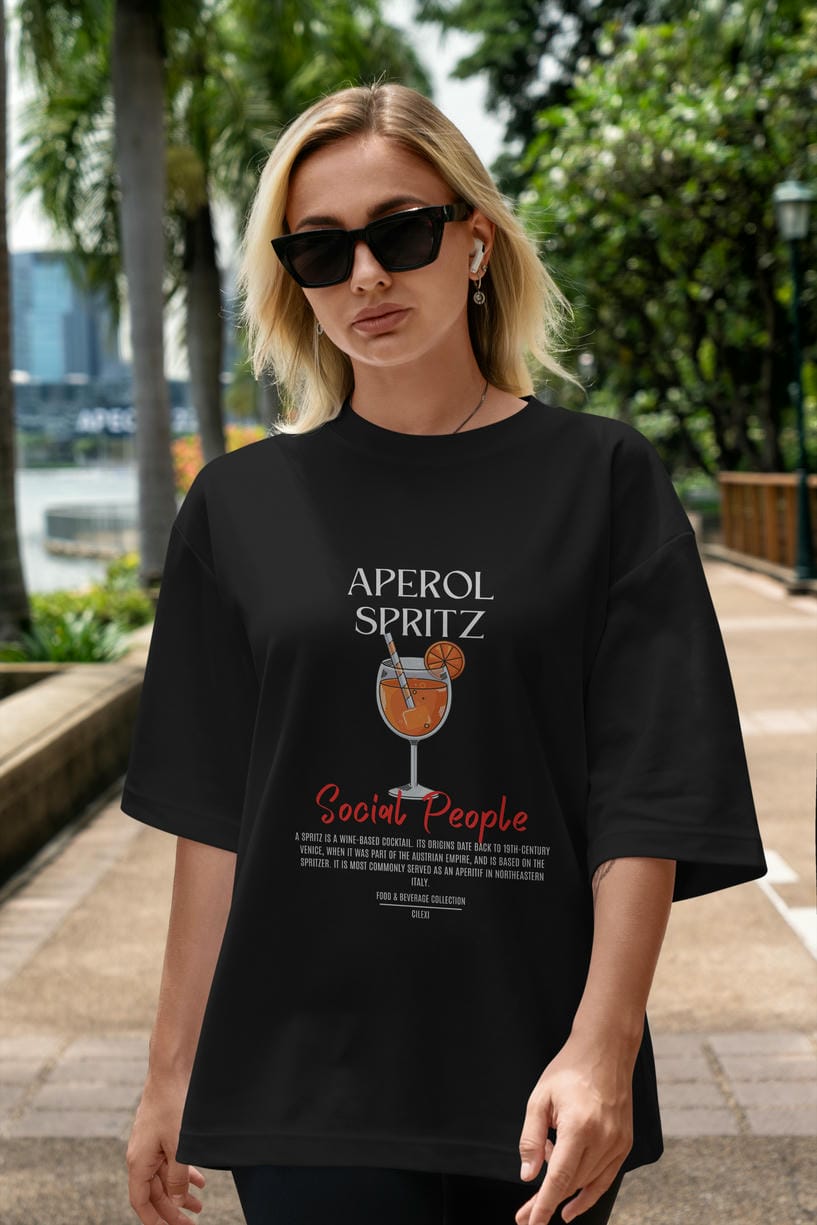 Aperol Sprıtz Kokteyl Serisi ön Baskılı Oversize t-shirt Erkek Kadın %100 Pamuk Bisiklet Yaka tişort