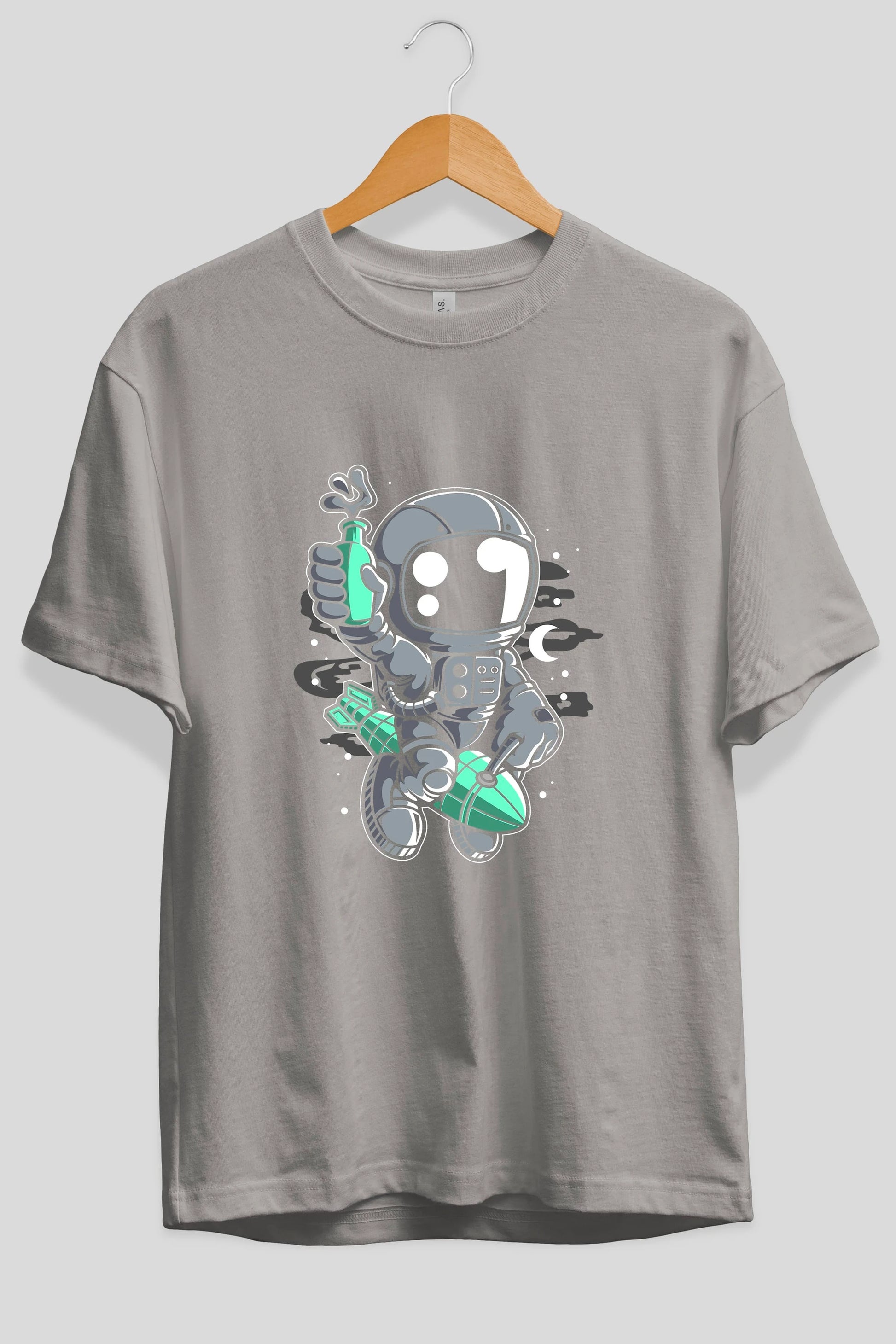 Astronaut Rocket Ön Baskılı Oversize t-shirt Erkek Kadın Unisex