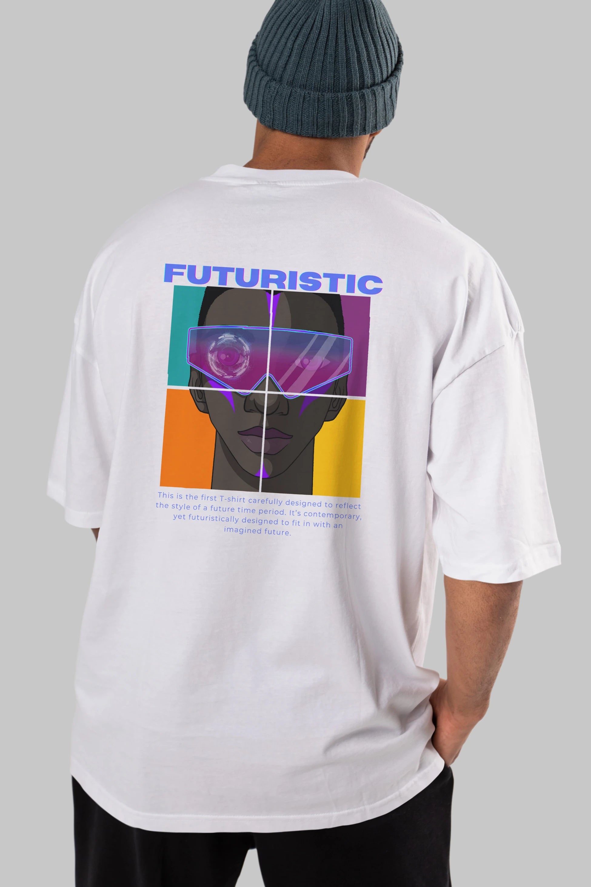 Futuristic Streetwear Arka Baskılı Oversize t-shirt Erkek Kadın Unisex