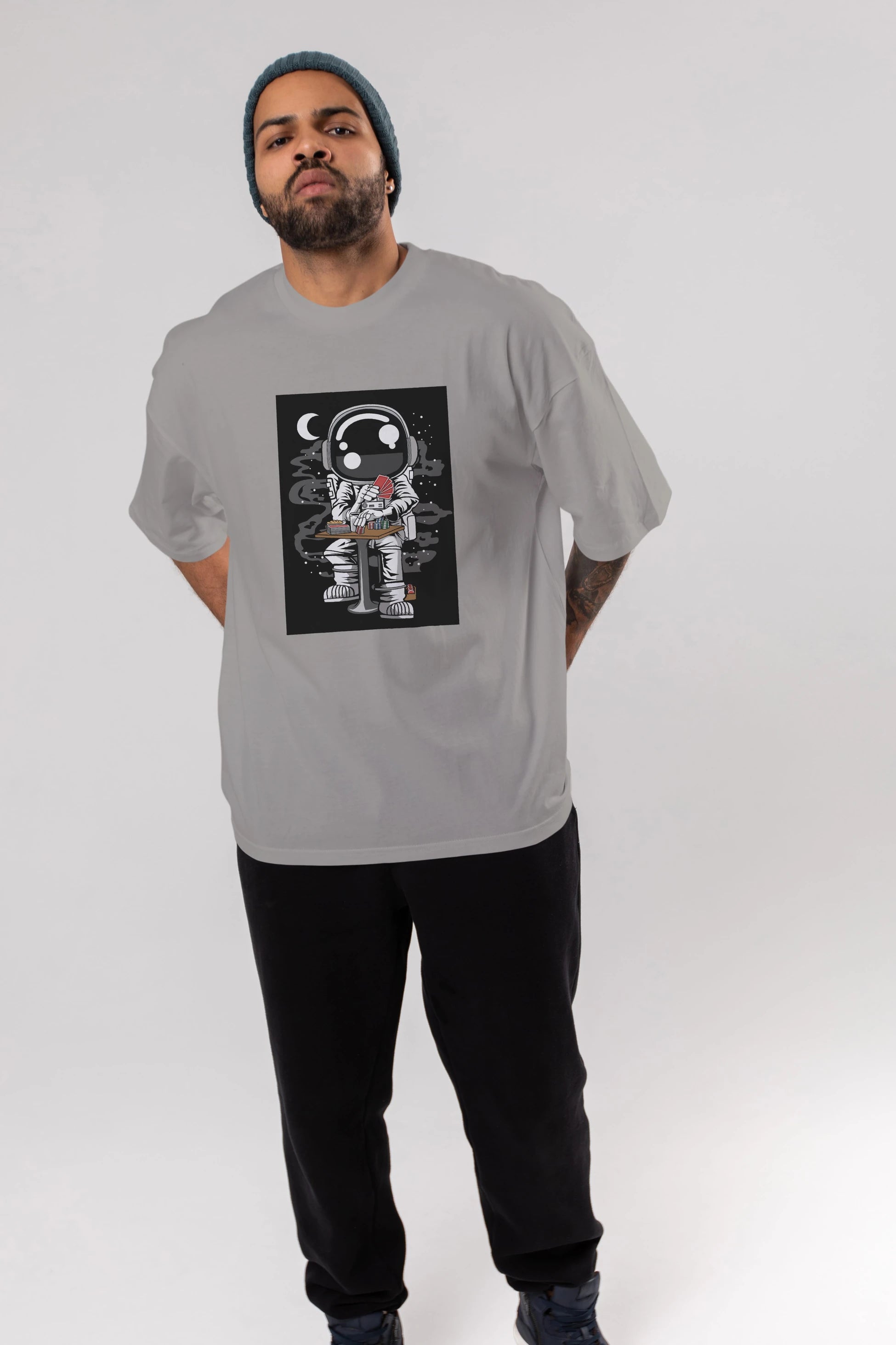 Astronaut Gambler Ön Baskılı Oversize t-shirt Erkek Kadın Unisex