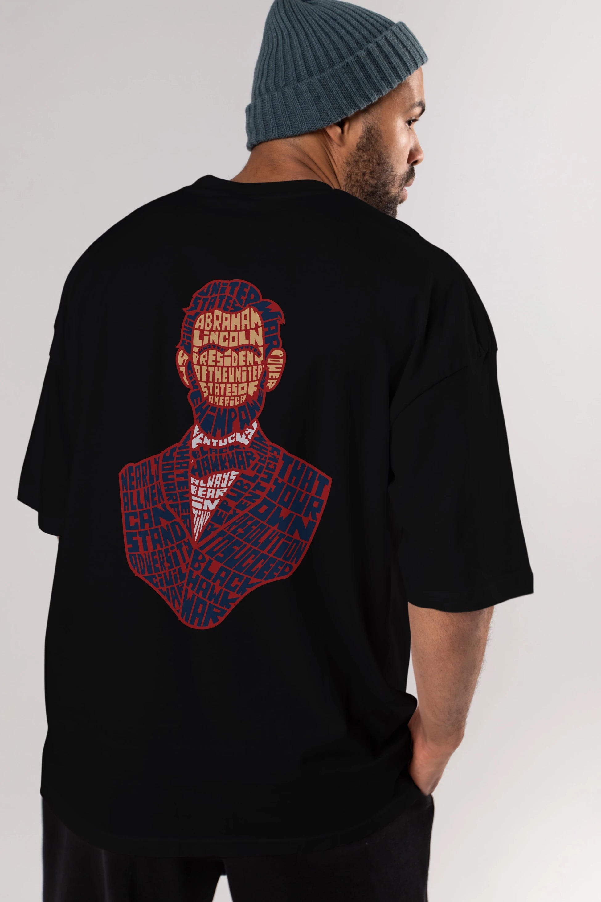 Abraham Lincoln Arka Baskılı Oversize t-shirt %100 pamuk Erkek Kadın Unisex