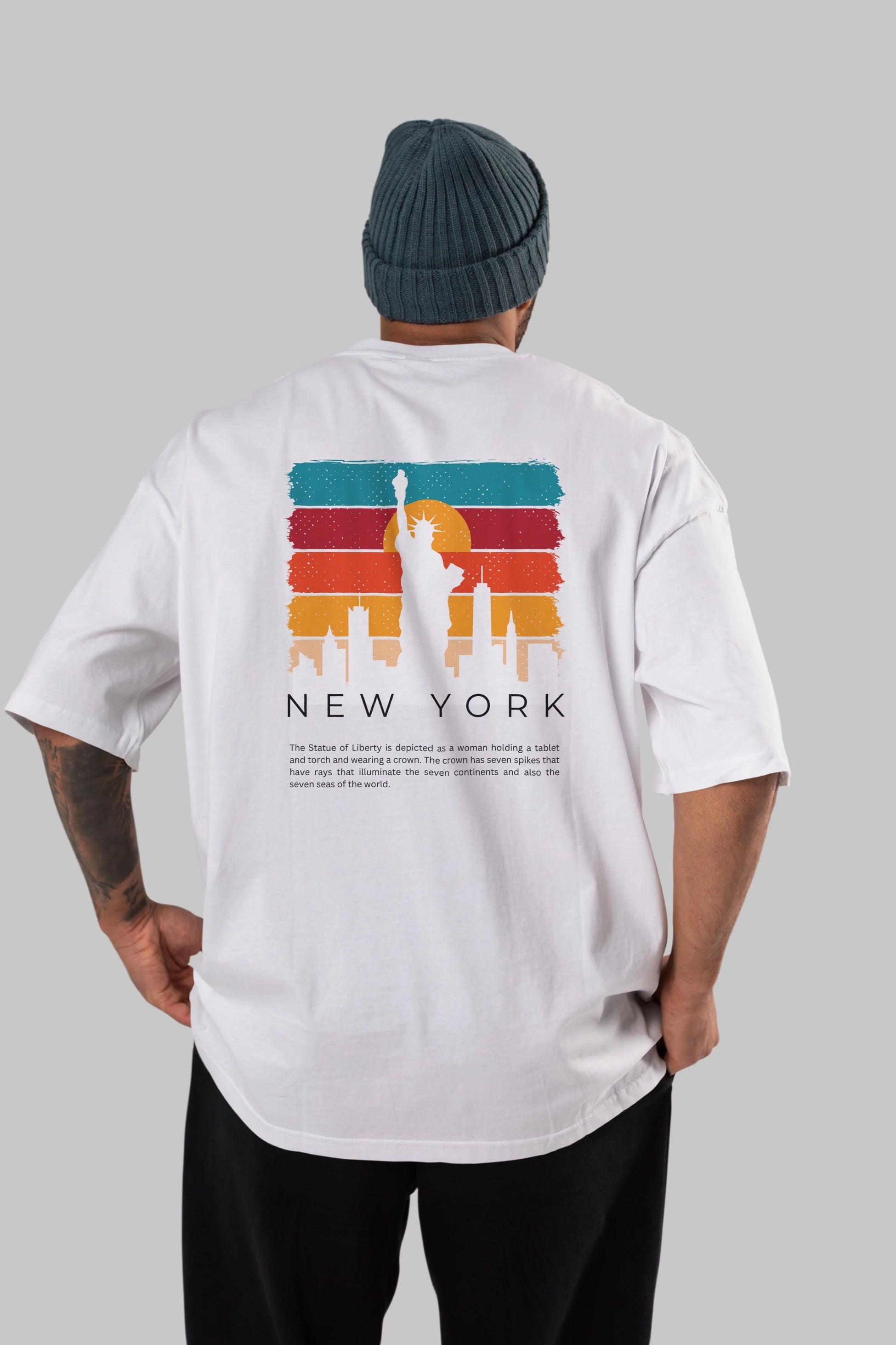 New York Yazılı Arka Baskılı Oversize t-shirt Erkek Kadın Unisex