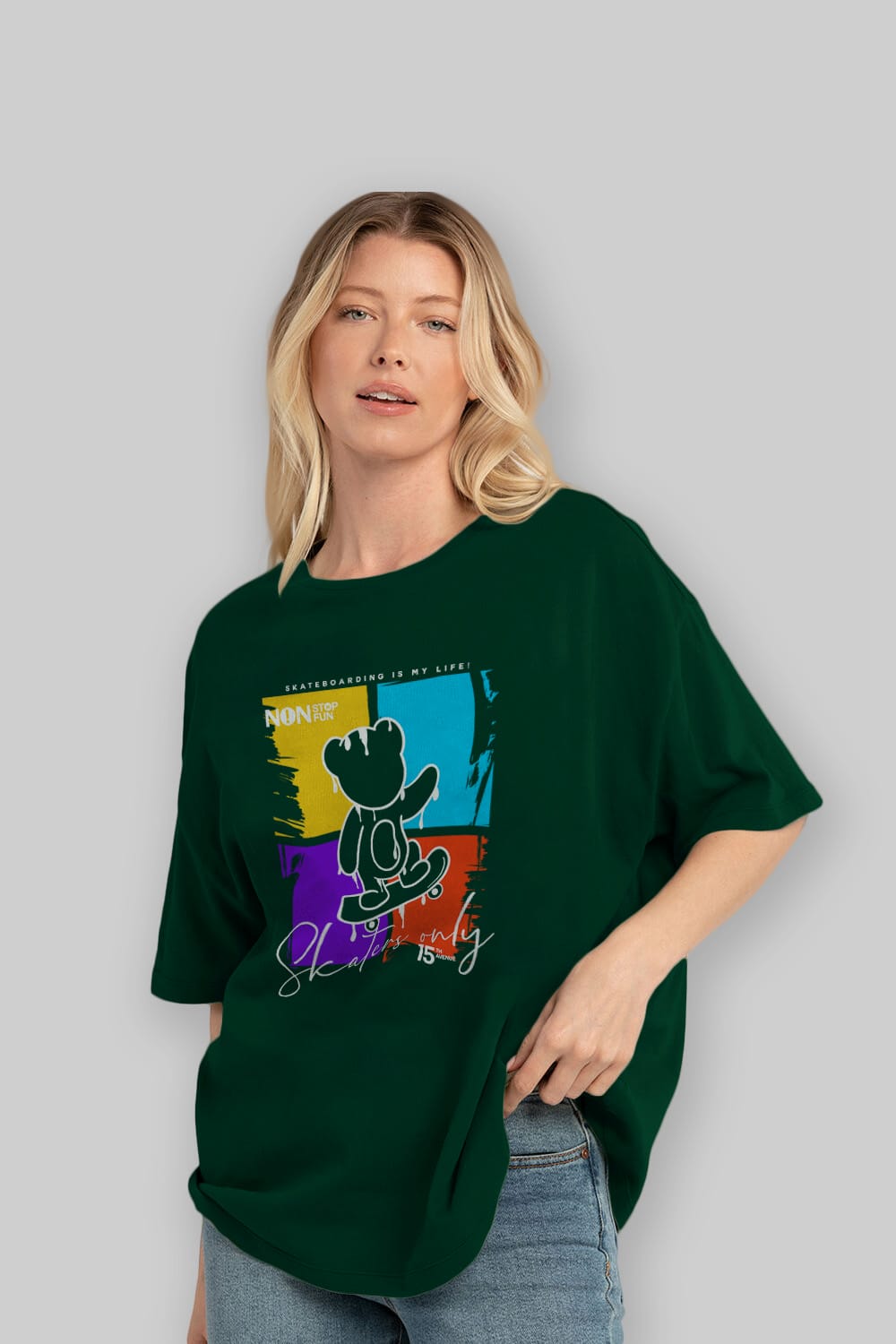 Skaters Only Bear Ön Baskılı Oversize t-shirt Erkek Kadın Unisex