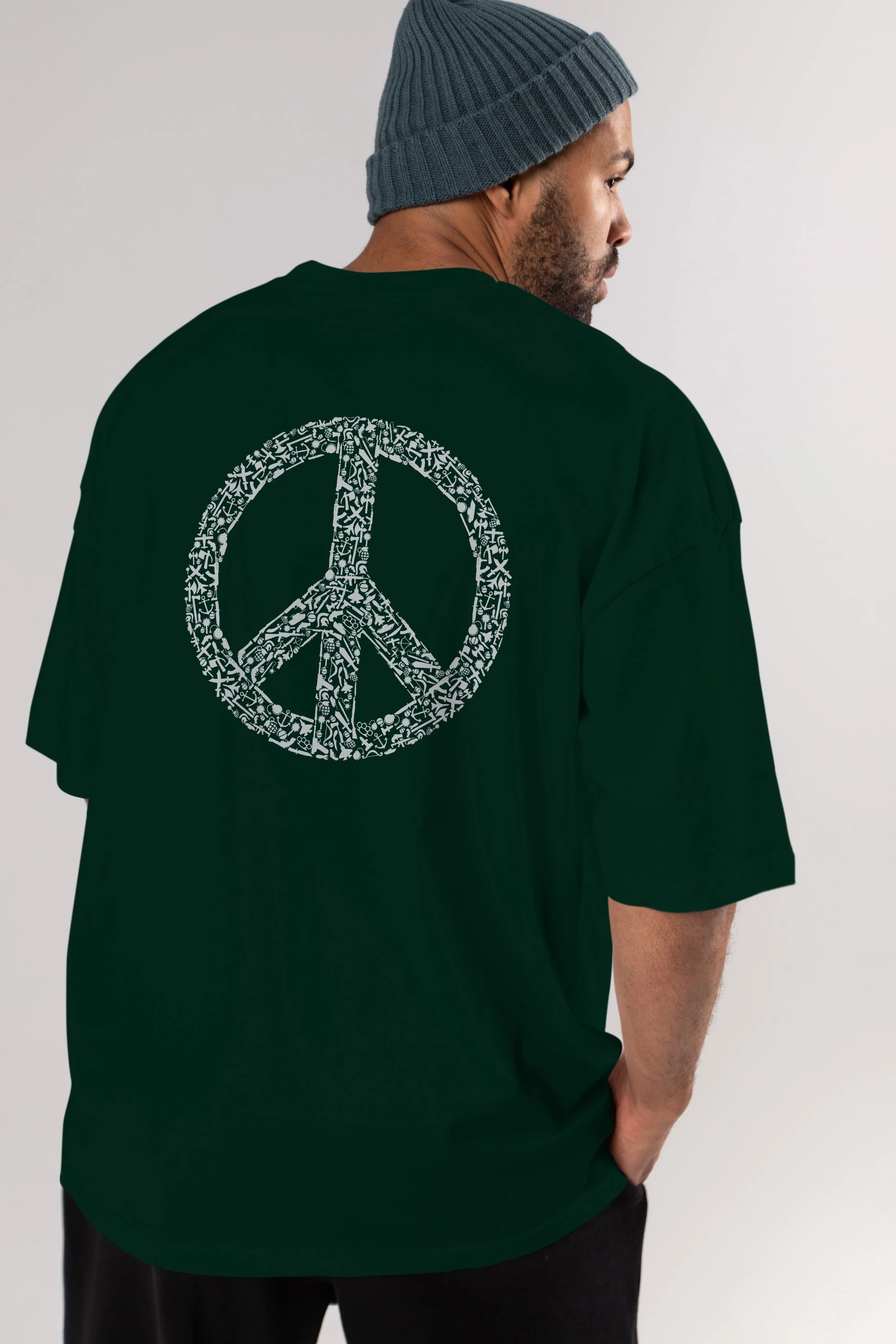 War Peace Arka Baskılı Oversize t-shirt %100 pamuk Erkek Kadın Unisex