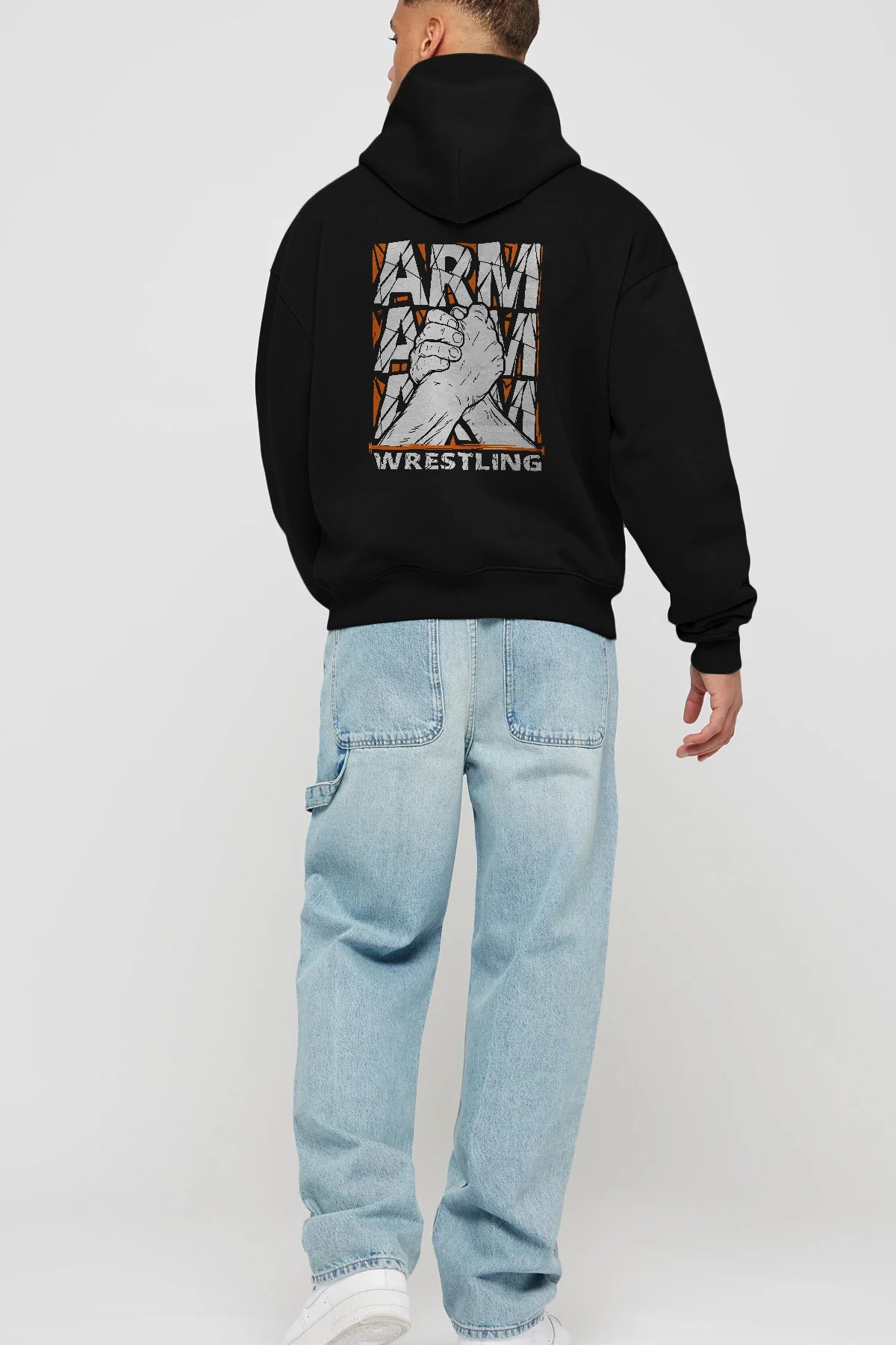 Arm Wrestling Arka Baskılı Hoodie Oversize Kapüşonlu Sweatshirt Erkek Kadın Unisex