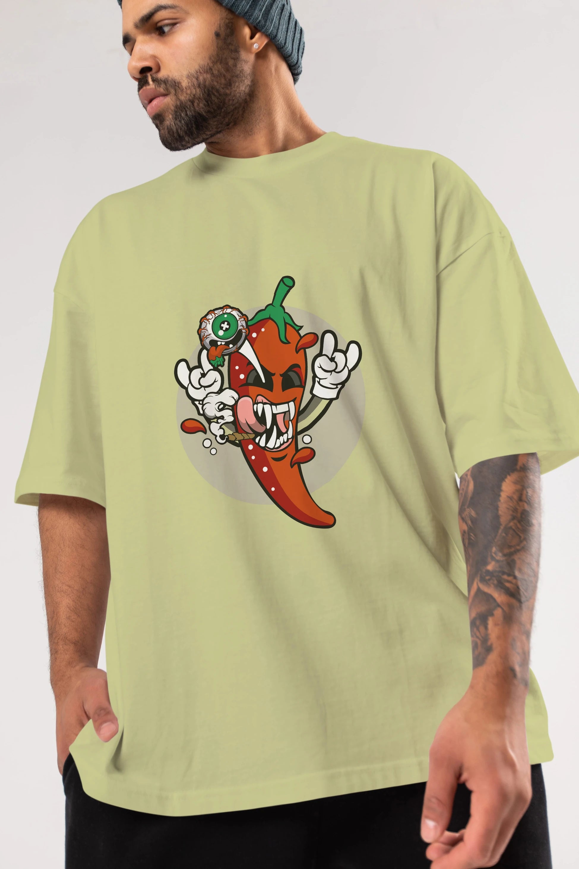Chili Monster Ön Baskılı Oversize t-shirt Erkek Kadın Unisex %100 Pamuk tişort