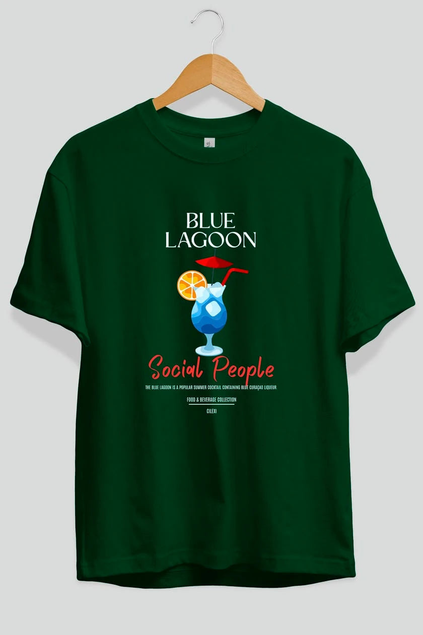 Blue Lagoon Kokteyl Serisi ön Baskılı Oversize t-shirt Erkek Kadın %100 Pamuk Bisiklet Yaka tişort