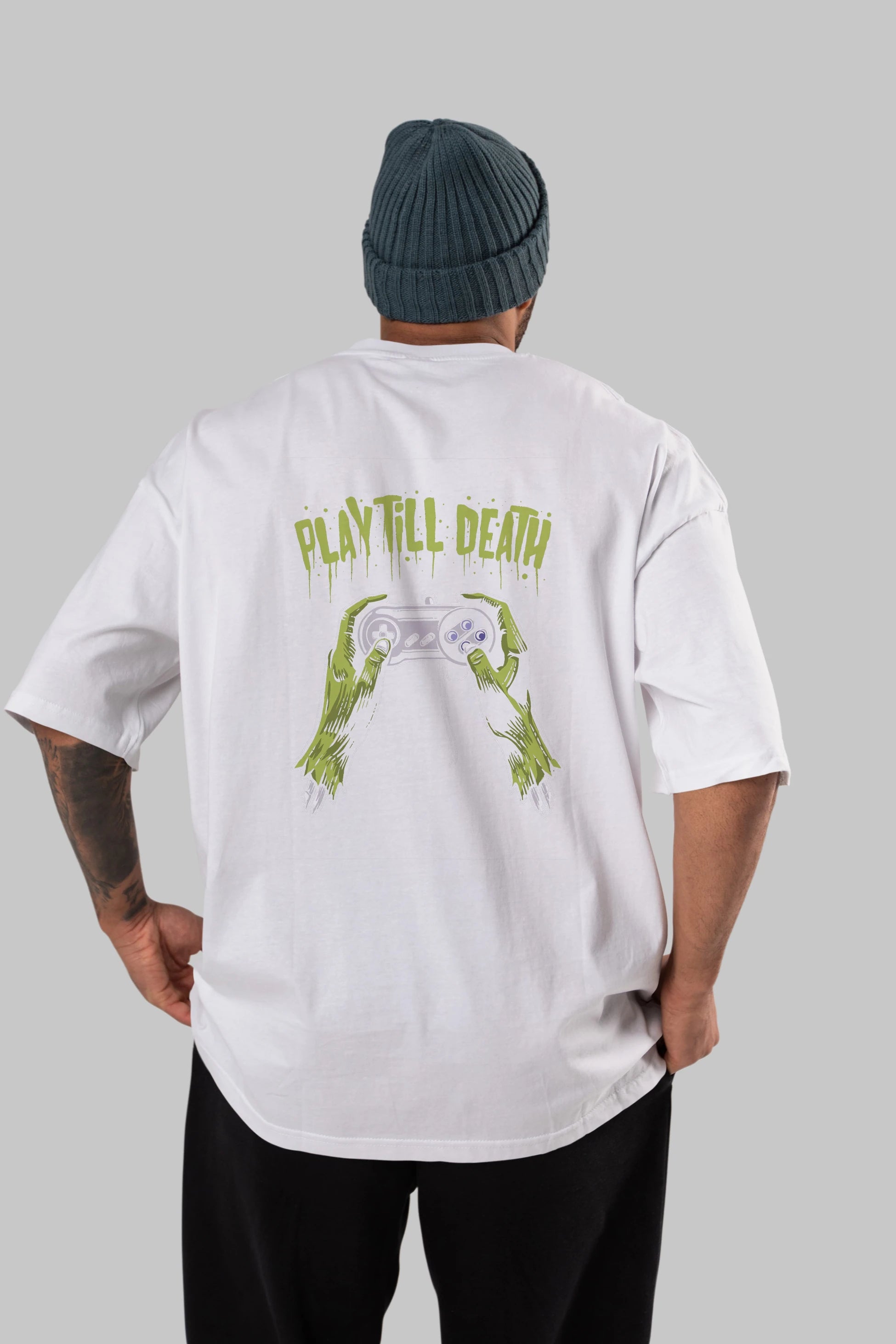 Play Till Death Arka Baskılı Oversize t-shirt Erkek Kadın Unisex %100 Pamuk