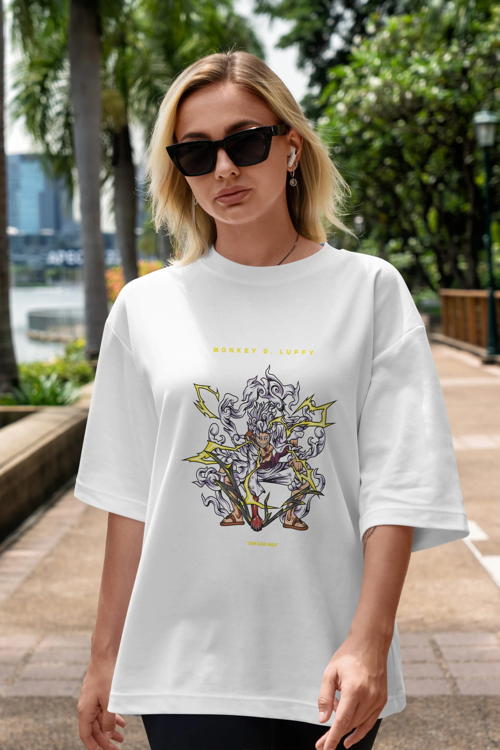 Monkey D. Luffy GEAR5 1 Anime Ön Baskılı Oversize t-shirt %100 pamuk Erkek Kadın Unisex