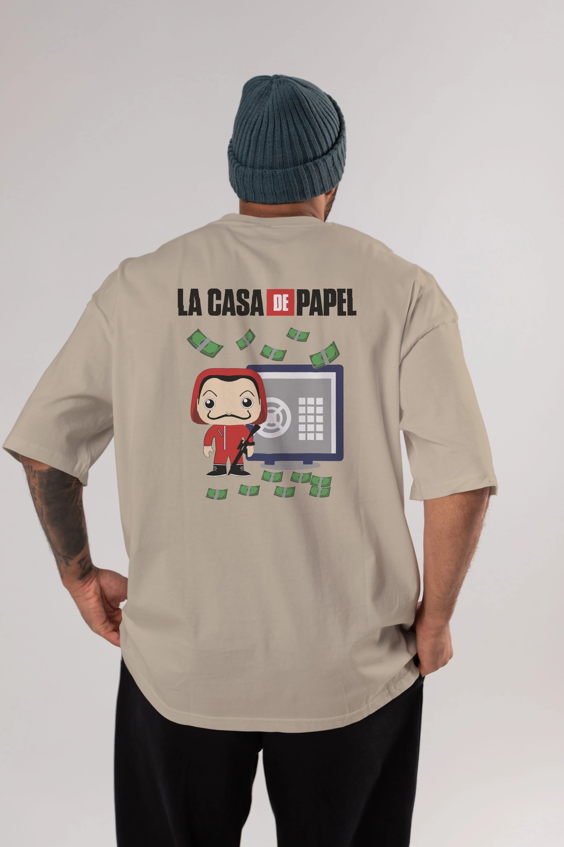 La Casa De Papel (4) Arka Baskılı Oversize t-shirt Erkek Kadın Unisex %100 Pamuk Bisiklet Yaka tişort