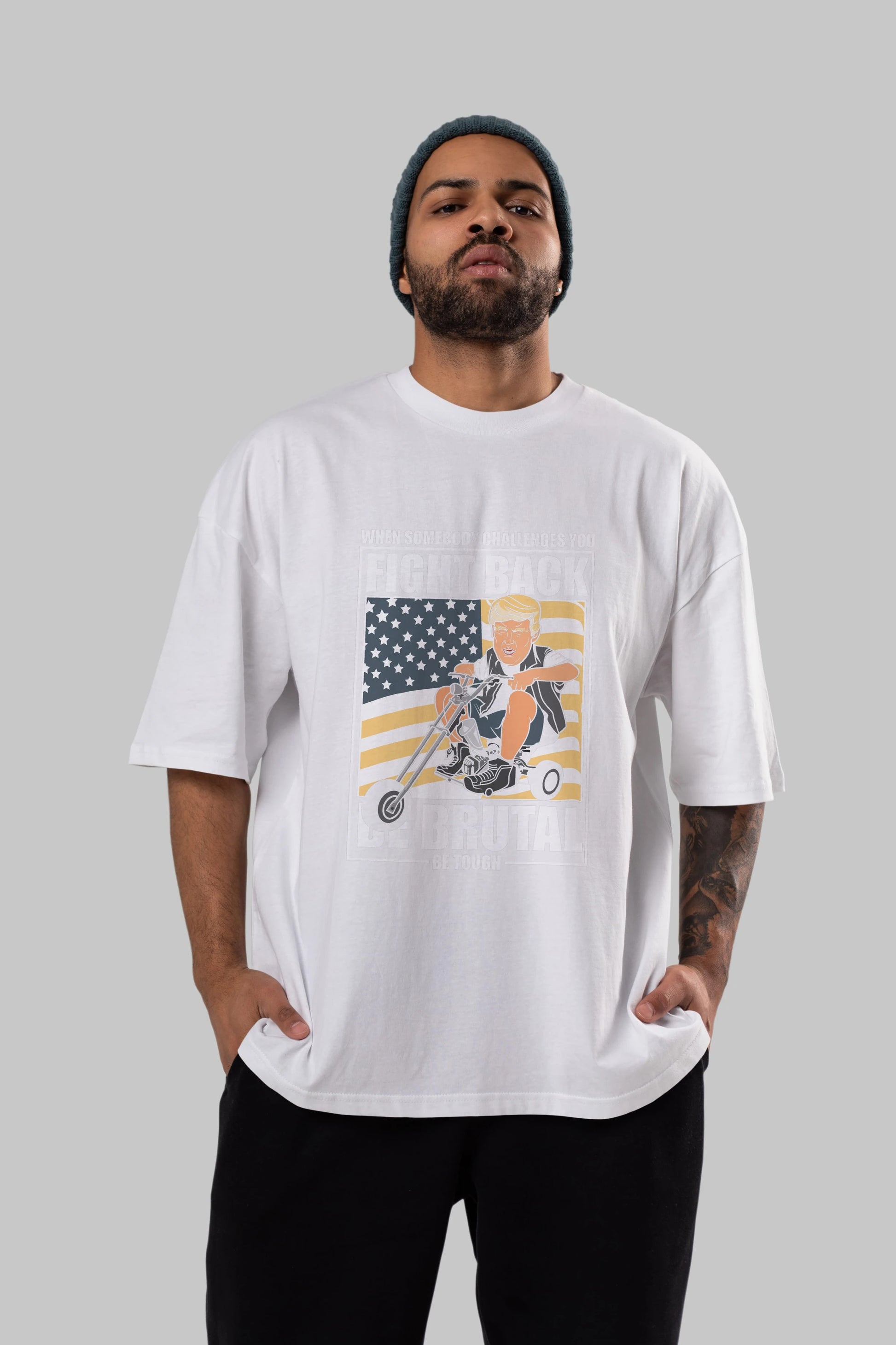 Trump Biker Ön Baskılı Oversize t-shirt Erkek Kadın Unisex %100 Pamuk tişort