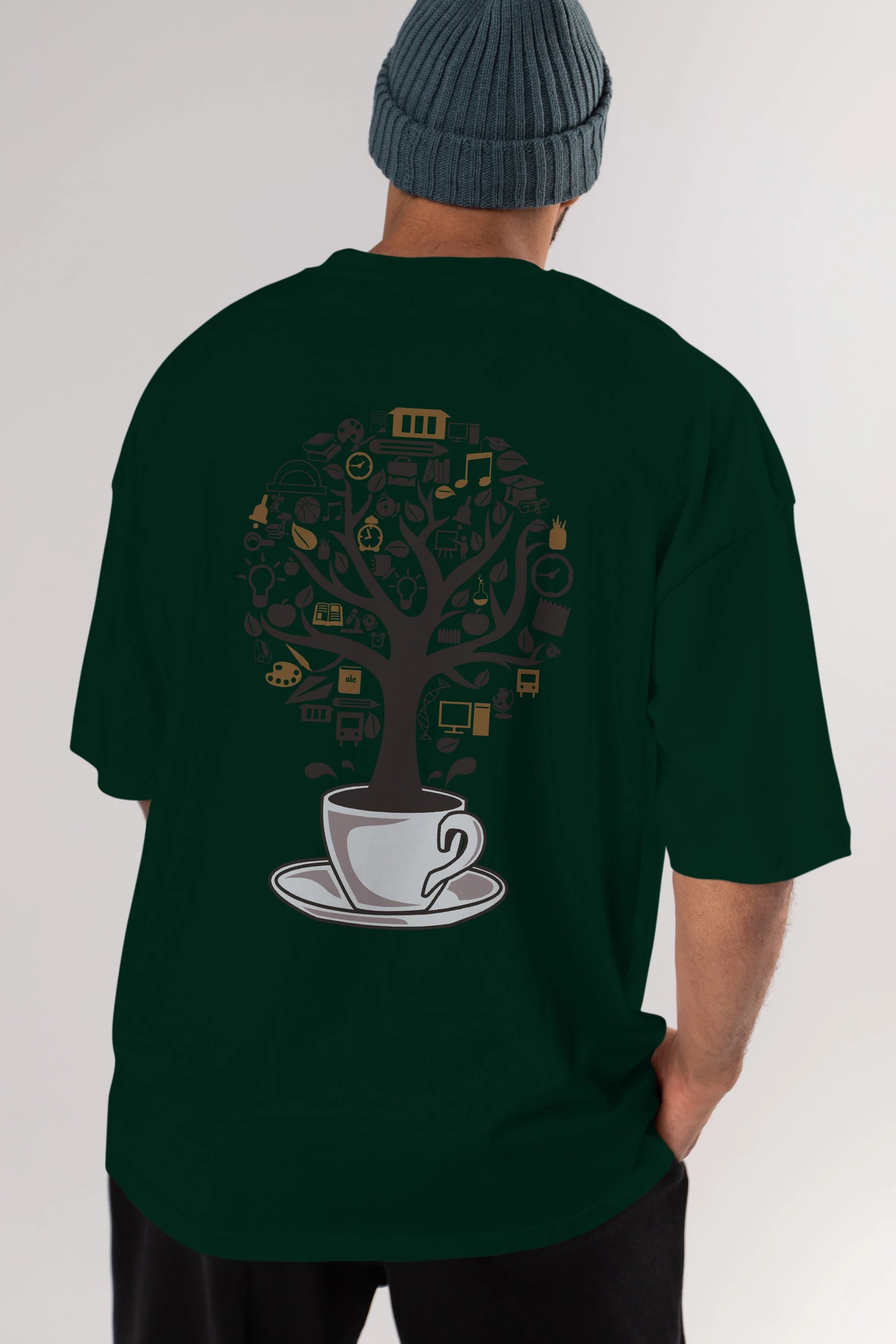 Coffee Tree Arka Baskılı Oversize t-shirt %100 pamuk Erkek Kadın Unisex